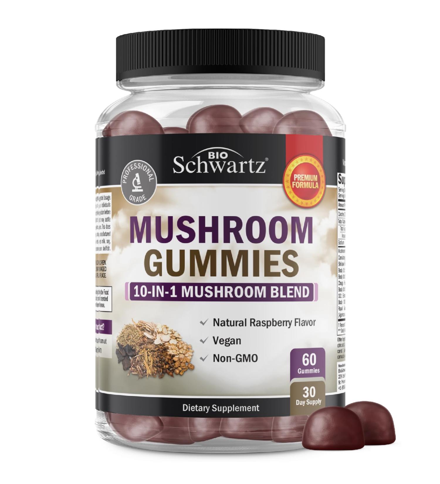 Mushroom Gummies for Adults - 10-in-1 Functional Mushroom Supplement for Mood and Focus with Lions Mane Turkey Tail Cordyceps Shiitake Reishi - Vegan Non-GMO Fresh Raspberry Flavor 60 Count 60 Count (Pack of 1) - Buy Online on GoSupps.com