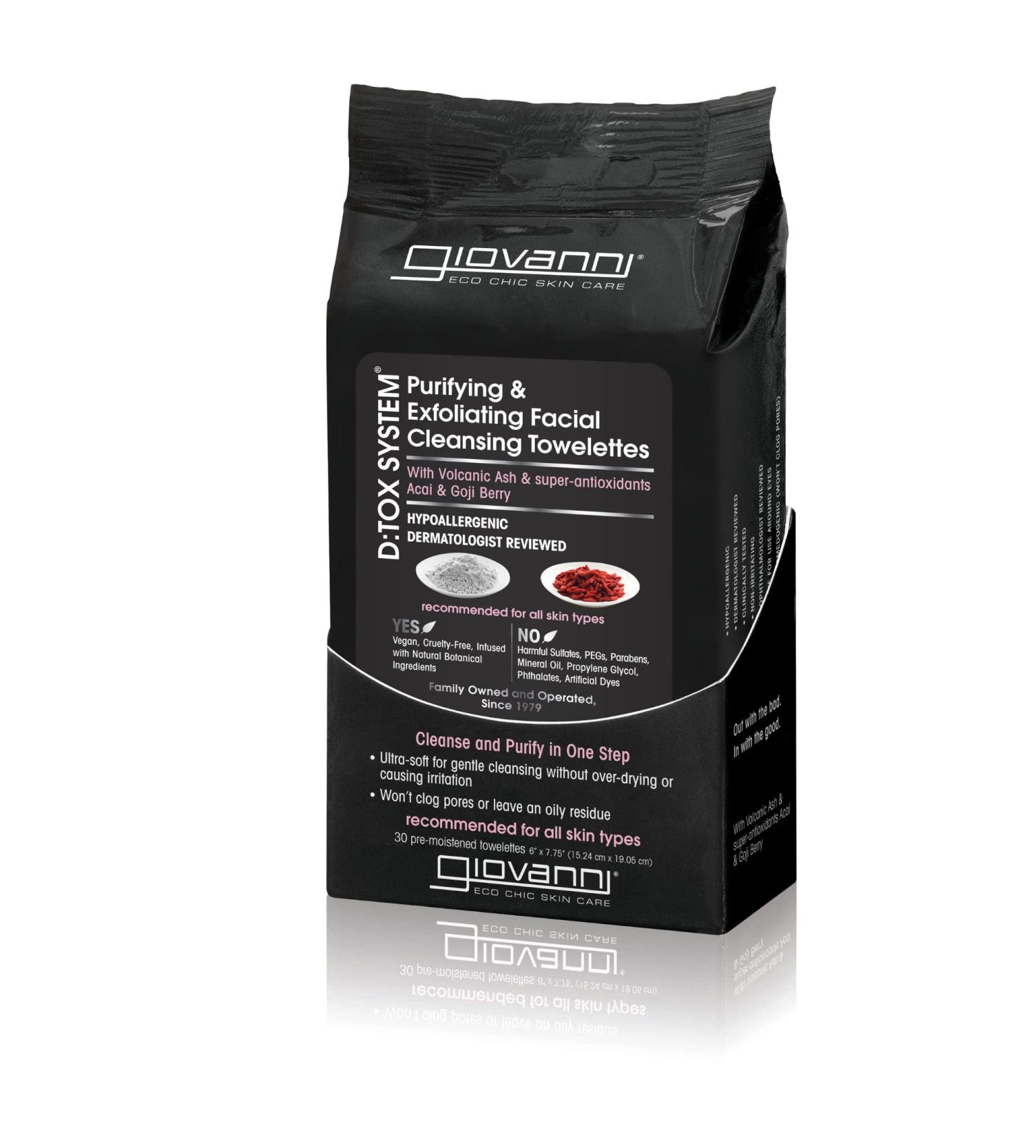 Giovanni Facial Cleansing Towelettes - 30 Count D:Tox System | Dermatologist Tested - Buy Online on GoSupps.com