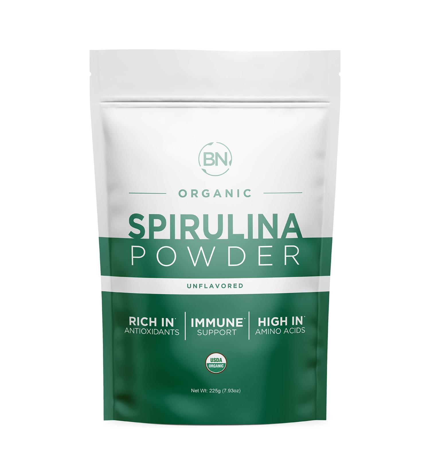 Organic Spirulina Powder 225g - USDA Certified, 64 Servings, 70% Protein, Vegan Superfood - Buy Online on GoSupps.com