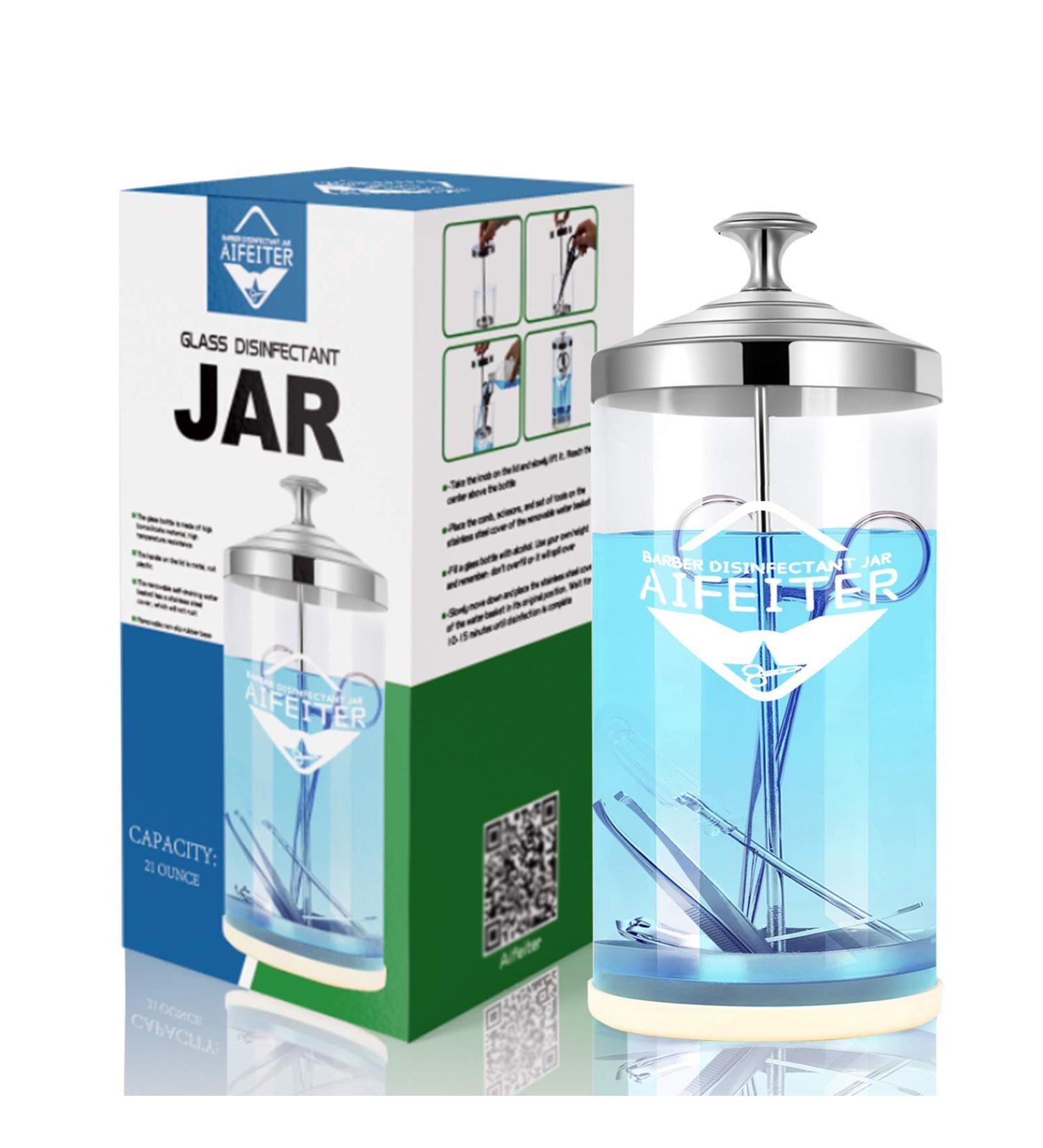 Glass Disinfectant Jar - Midsize Salon & Barber Sterilizing Jar 30oz - Buy Online on GoSupps.com