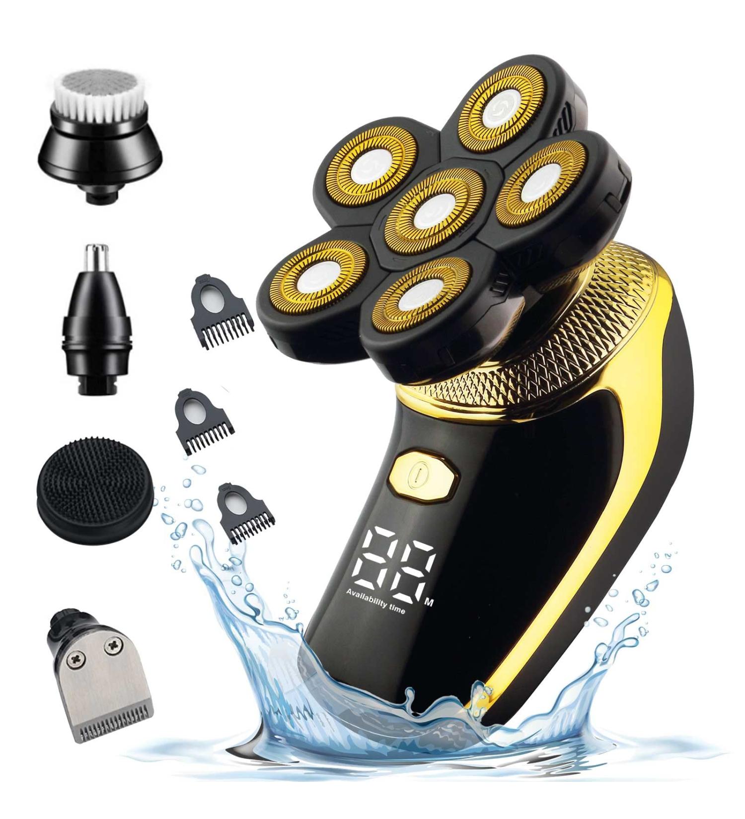 HerfsTec 6 Blade Head Shaver for Bald Men - Waterproof USB Charging & 5-in-1 Grooming Kit - Buy Online on GoSupps.com