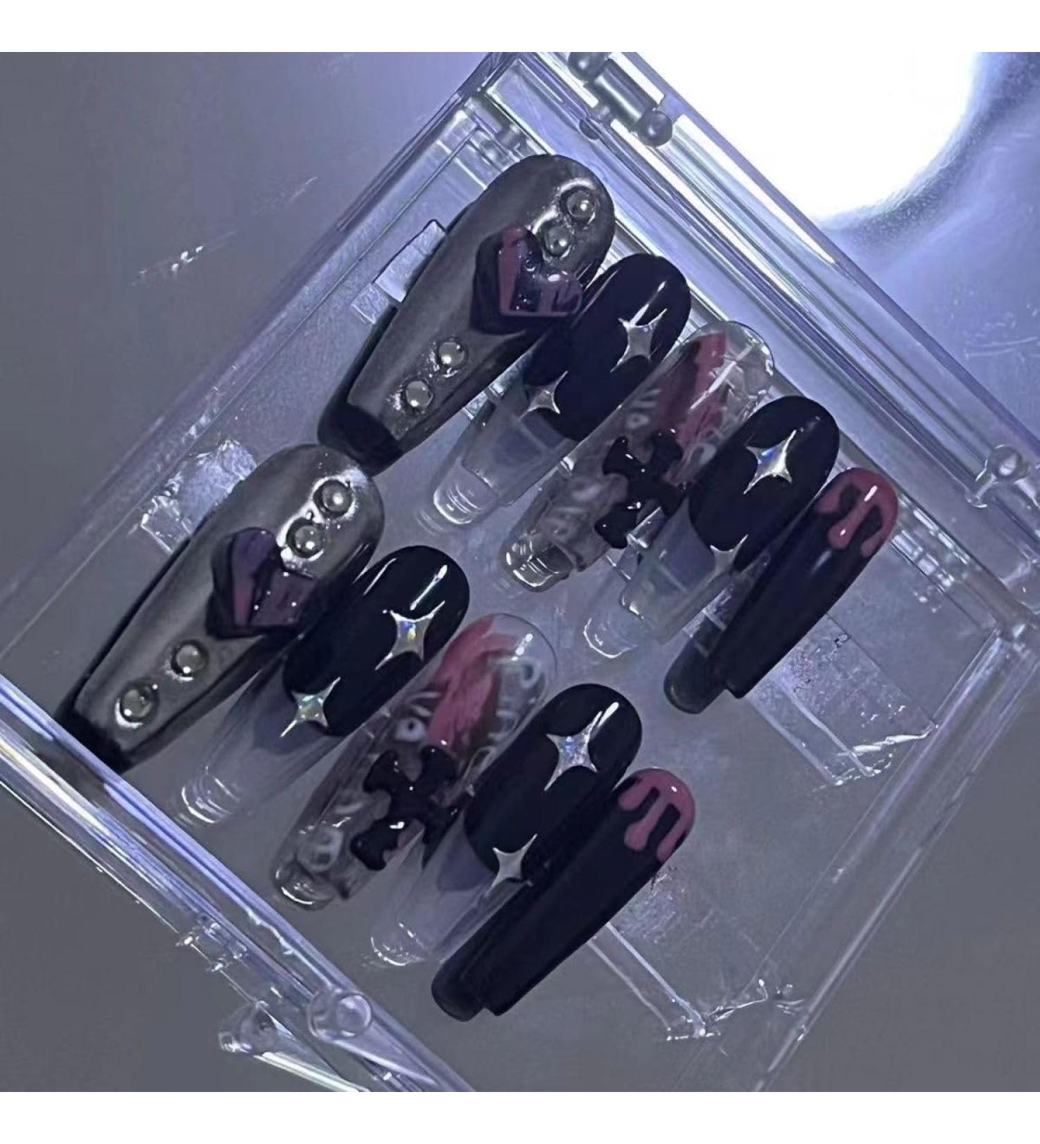 Temperament Enhancement Nail Patch French Stars Love Europe and The United States Spice Girls Black Powder Hand-Customized Wearing Nail Products Fake Nails Patch (10 Pieces) (Size : S) Small - Buy Online on GoSupps.com
