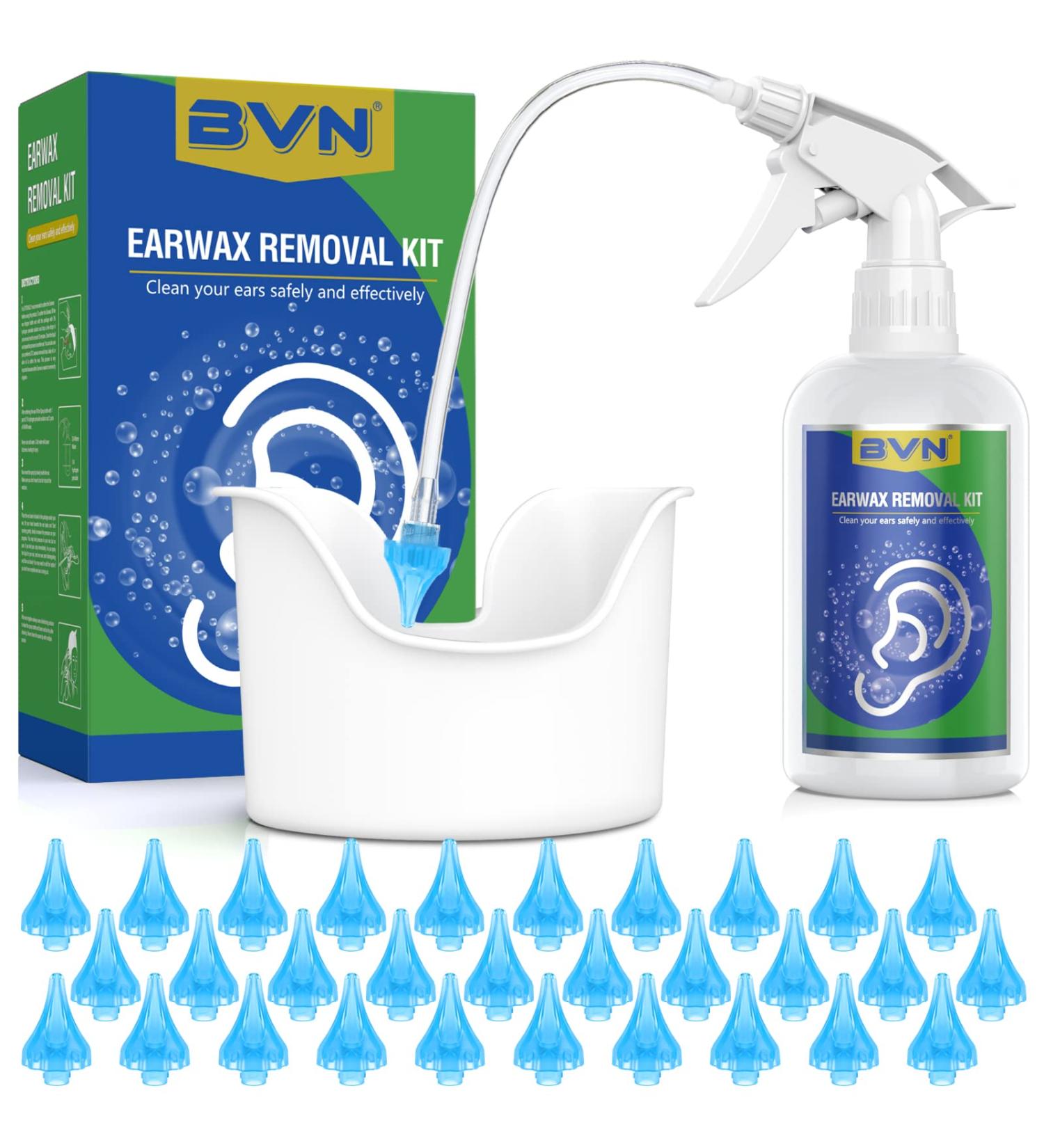 BVN Ear Wax Removal Kit - 500ml Ear Cleaning Tool for Adults & Kids - Includes Ear Washer Bottle, Basin & 30 Disposable Tips - Green - Buy Online on GoSupps.com