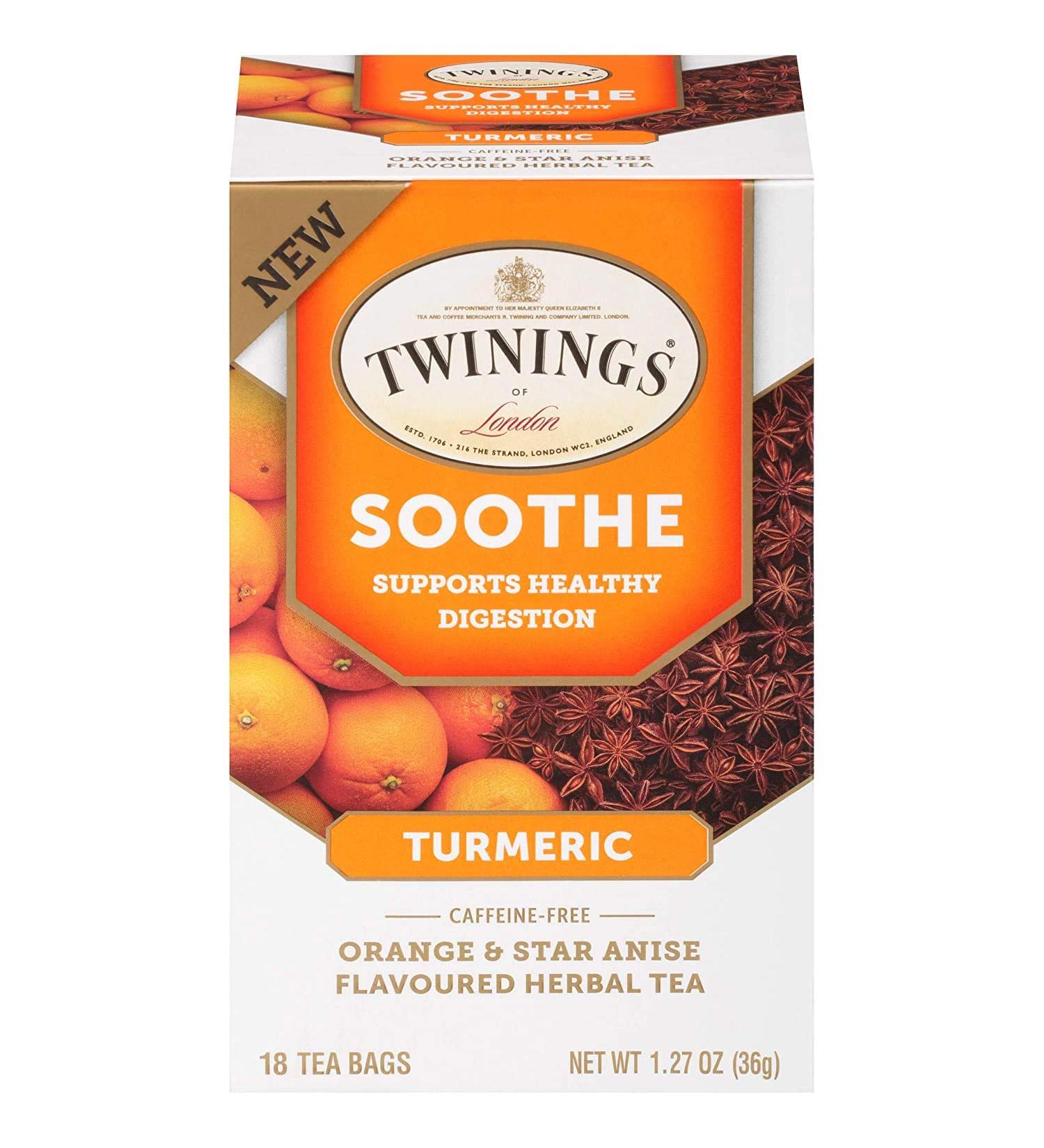 Twinings Turmeric Orange Star Anise Herbal Tea | Caffeine-Free, 18 Bags (1.27 oz) - Buy Online on GoSupps.com