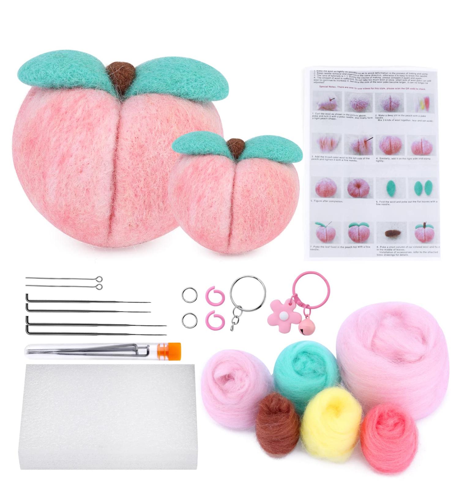 Needle Felting Beginner Kit - Peach DIY Supply with Instructions, Needles and Foam Mat - Perfect for Holiday, Festival, Birthday Crafts - Buy Online on GoSupps.com