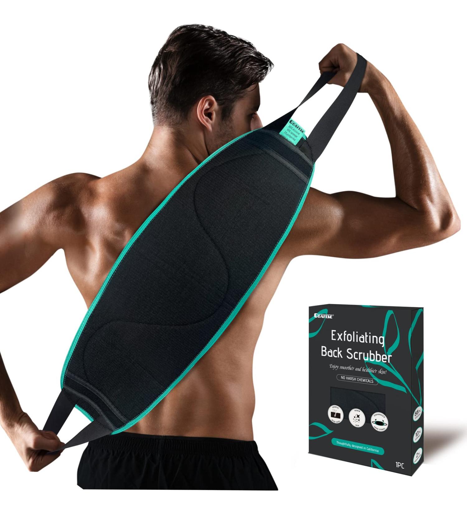 Long 33 Exfoliating Back Scrubber with Easy Grip Handles - Dual-Sided, Durable, Deep Clean - Lathers & Massages, Body Wash Compatible - Skin-Friendly - Men & Women - Black - Buy Online on GoSupps.com