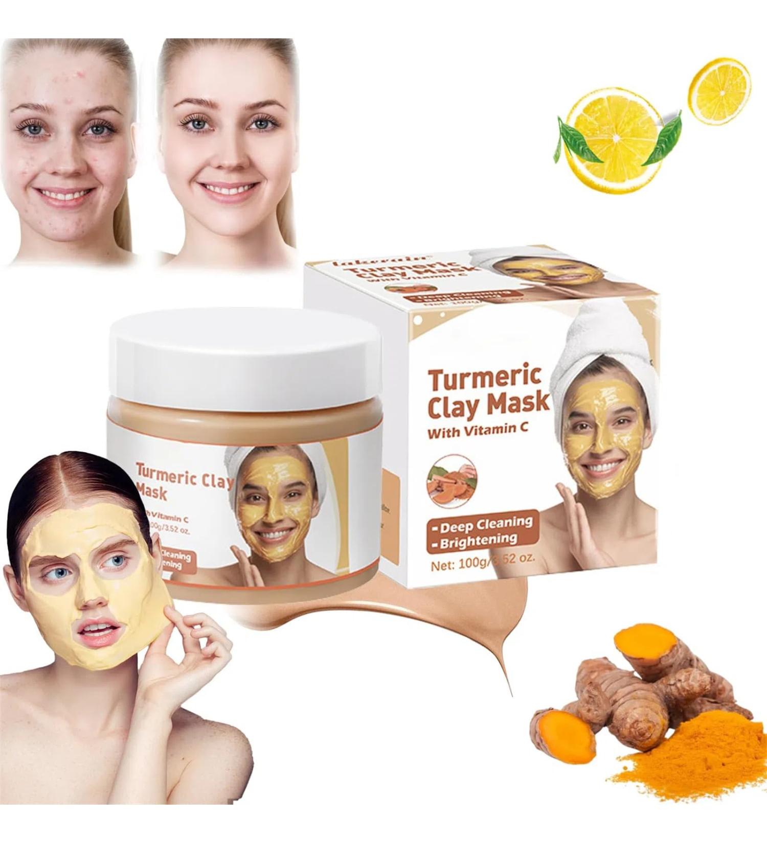 Masque l'argile et la vitamine C au curcuma masque hydratant claircissant pour le visage masque l'argile nettoyant en profondeur am liore les points noirs l'acn et les taches brunes - Buy Online on GoSupps.com