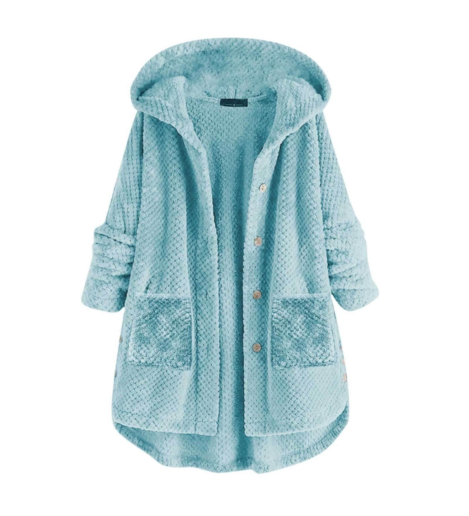 Hanxiulin Oversize Plush Jacket for Women - Warm Lined Fleece Sweatshirt Windproof Coat & Thick Cardigan - Breathable XL Winter Jacket in Light Blue - Buy Online on GoSupps.com