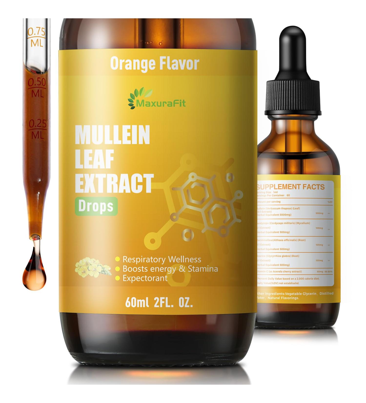 Mullein Drops for Lungs Liquid - Support Respiratory Herbal Supplement Mullein Leaf Extract for Lungs Cleanse with Cordyceps Marshmallow Root & Licorice Root Extract 2 fl oz 1 Pack - Buy Online on GoSupps.com