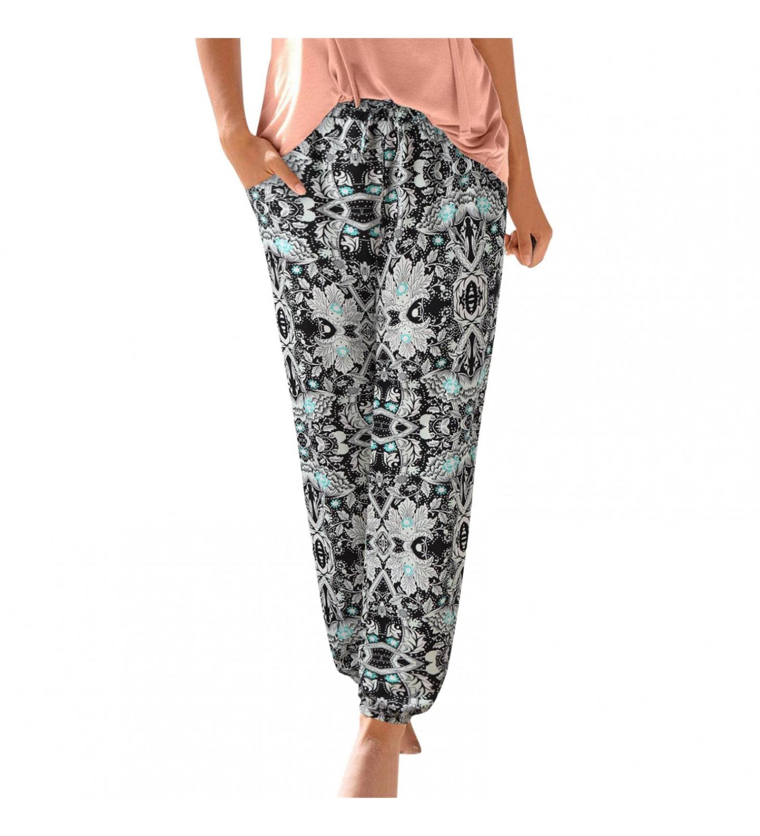 Boho Beach Trousers Women's High Waist Printed Pants with Pockets - Grey-01 (Large) - Buy Online on GoSupps.com