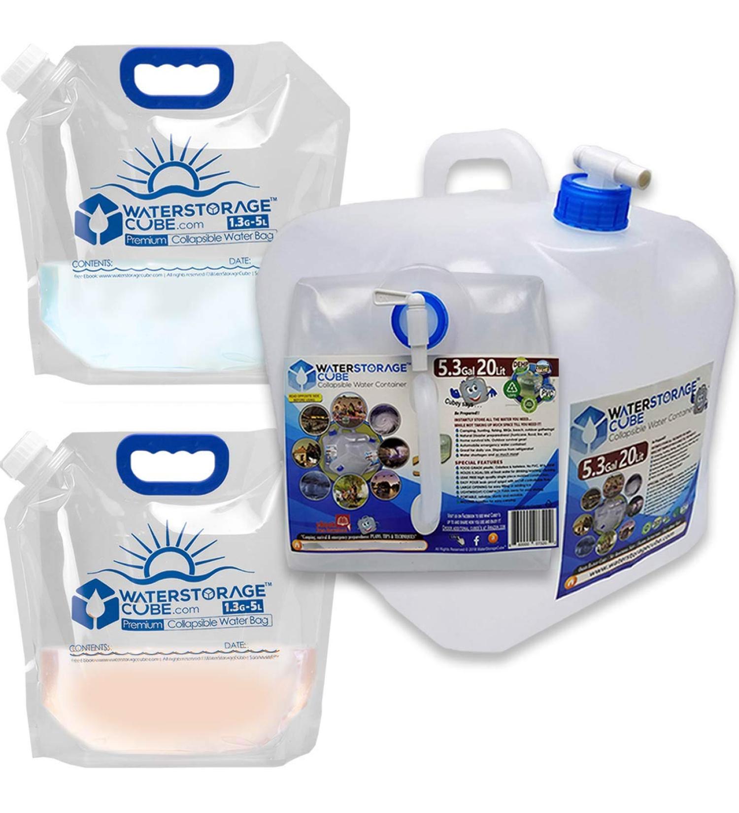 WaterStorageCube Premium Collapsible Water Container Bundle - BPA-Free Camping Drink Storage Jug for Outdoors & Survival - 3pc/5pc Set - Buy Online on GoSupps.com