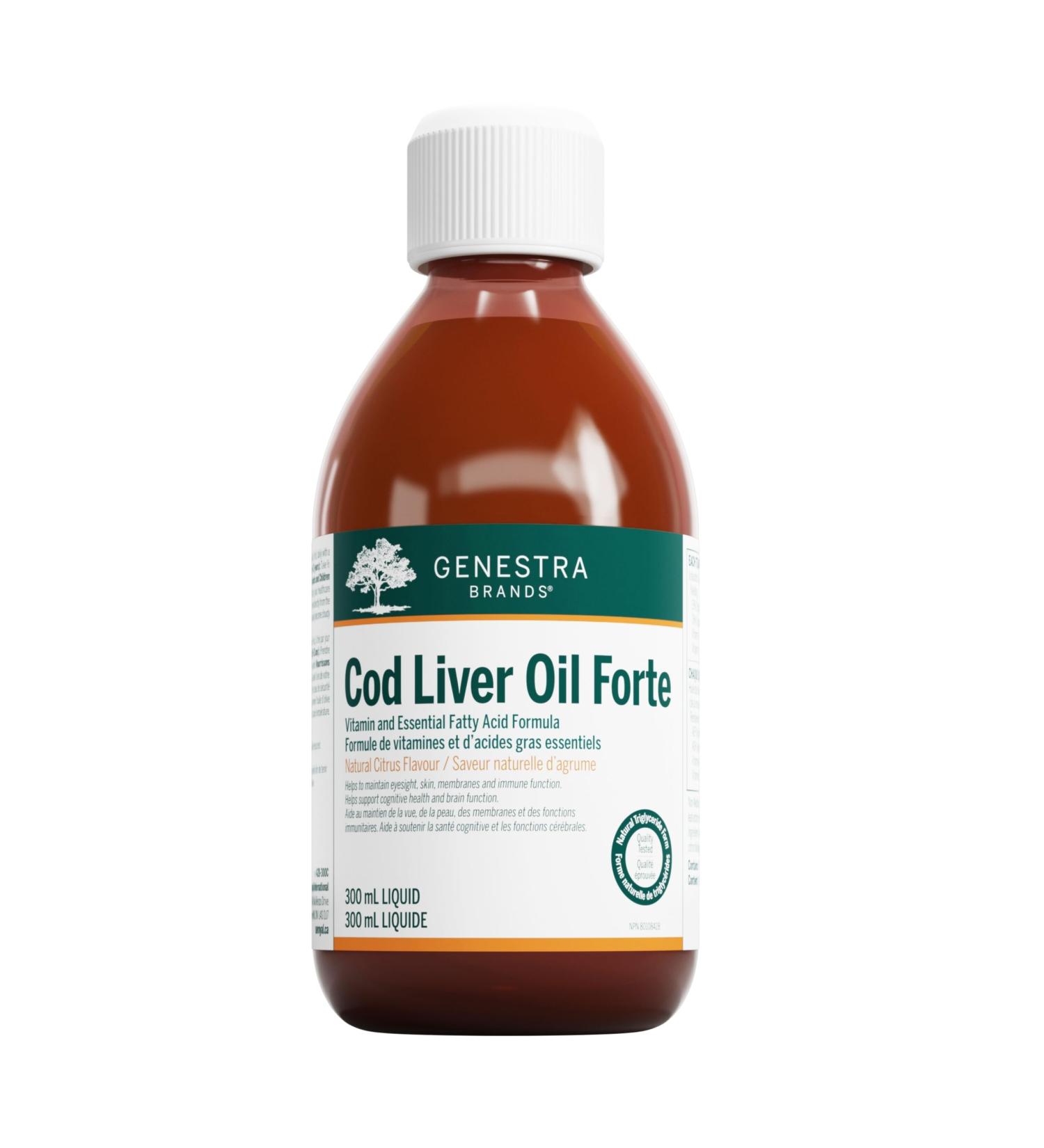 Genestra Brands - Cod Liver Oil Forte - Vitamin and Essential Fatty Acid Supplement to Support Cognition Bones Vision and Skin - 300 ml Liquid - Natural Citrus Flavour - Buy Online on GoSupps.com