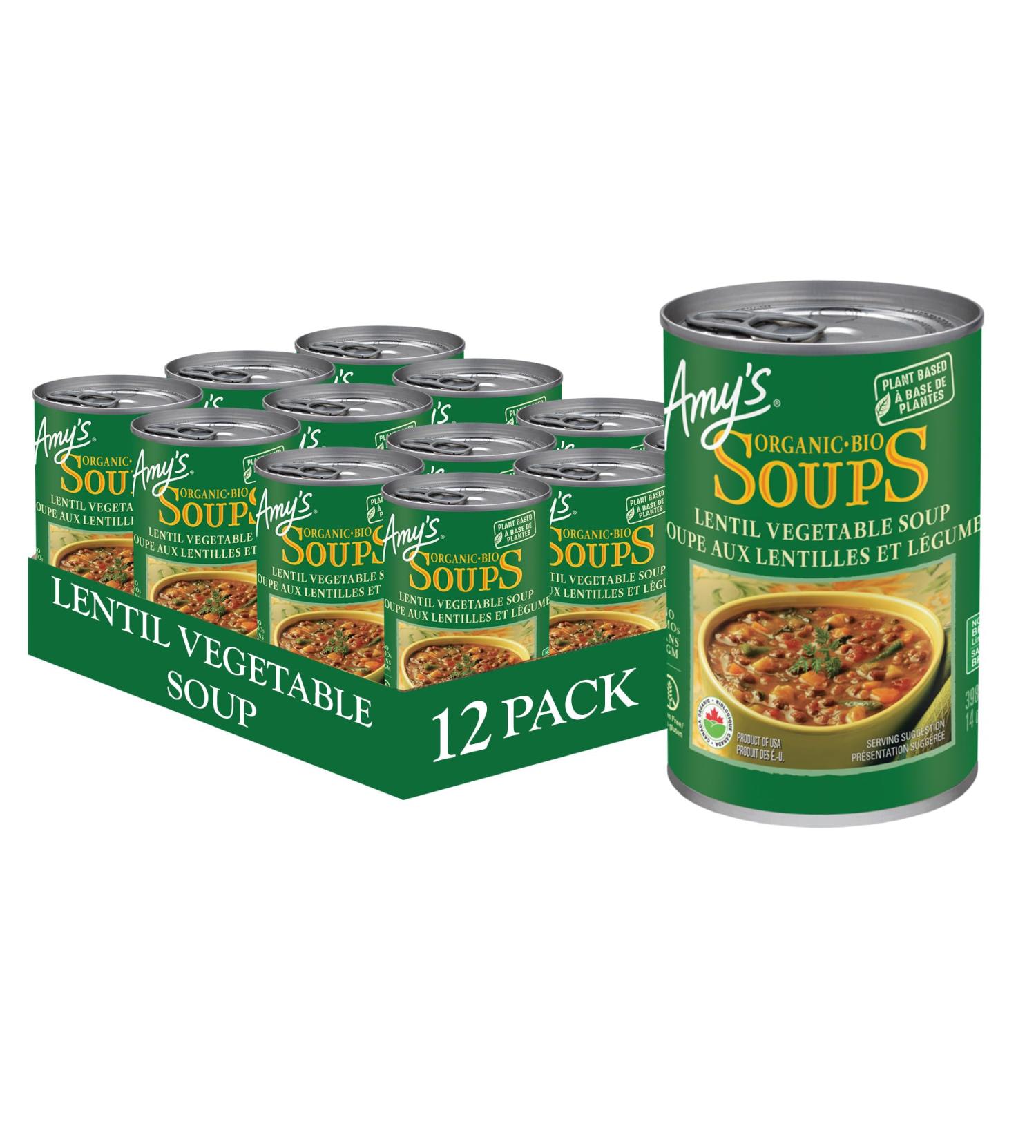 Amy s Kitchen Organic Lentil Vegetable Soup Vegan Gluten-Free Dairy-Free Lactose-Free Soy-Free Corn-Free Tree Nut-Free Kosher Plant-Based 12-pack (398ml per can) - Buy Online on GoSupps.com