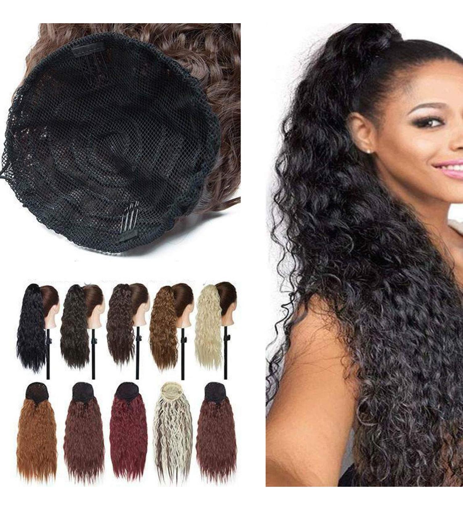 45cm Updo Bun Ponytail Hair Extension - Curly Wavy Synthetic Natural Horse Tail - Buy Online on GoSupps.com