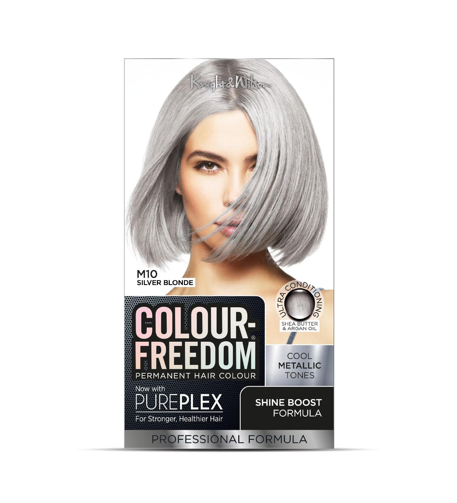 Colour Freedom Metallic Silver Blonde Permanent Hair Dye with PurePlex. Ultra Glossy Conditioning Hair Colour. 100% grey coverage. By Knight & Wilson. - Buy Online on GoSupps.com
