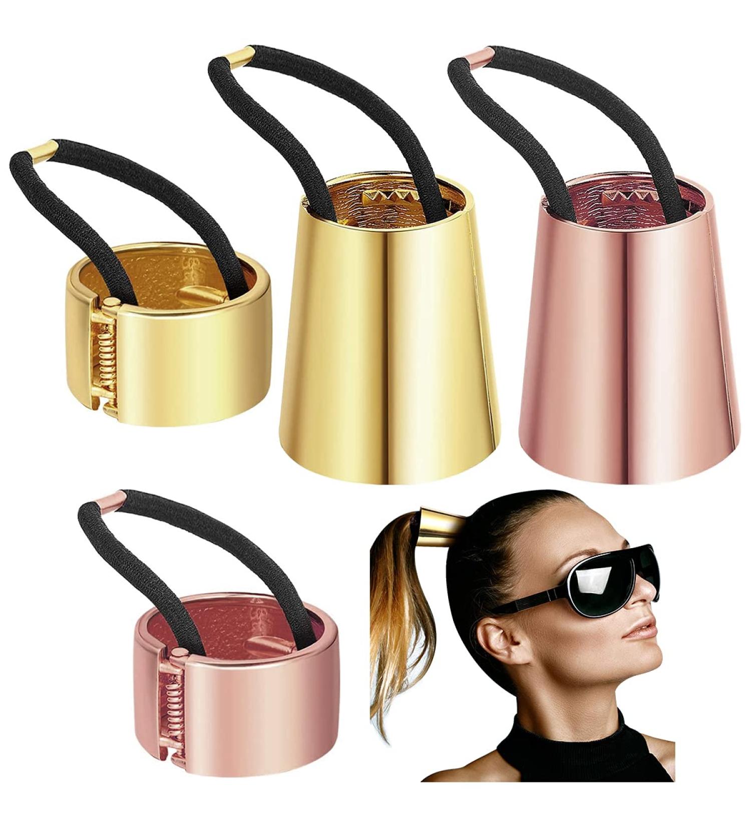 Metal Hair Cuff Set - 4 Stylish Ponytail Holders & Elastic Hair Ties | Fashion Accessories for Women & Girls - Buy Online on GoSupps.com