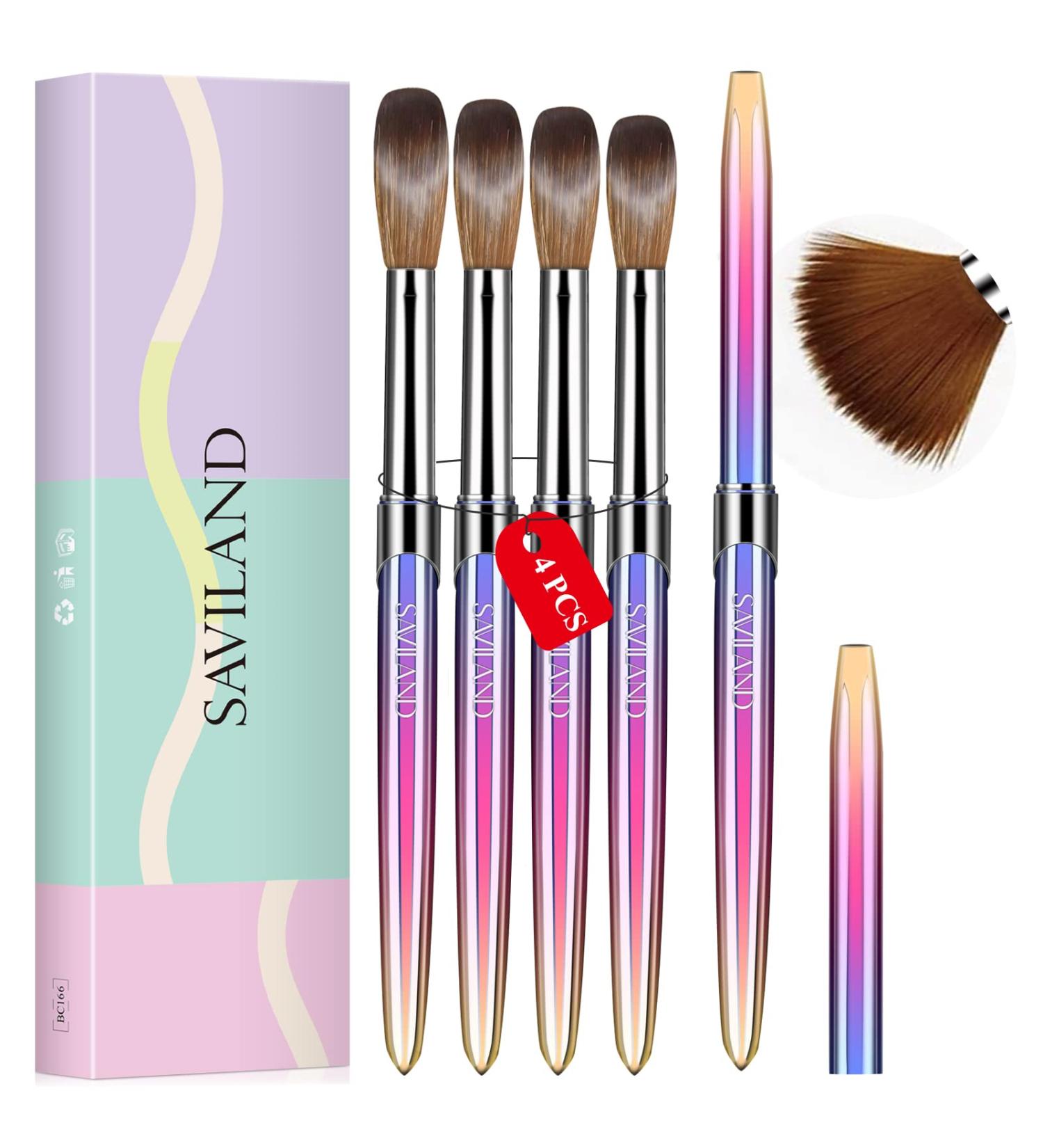 Saviland Acrylic Nail Brush Set - 4 Pcs Multicolored Acrylic & Gel Brushes (Size 10/12/14/16) for Nail Art - Perfect Gift for Women - Buy Online on GoSupps.com
