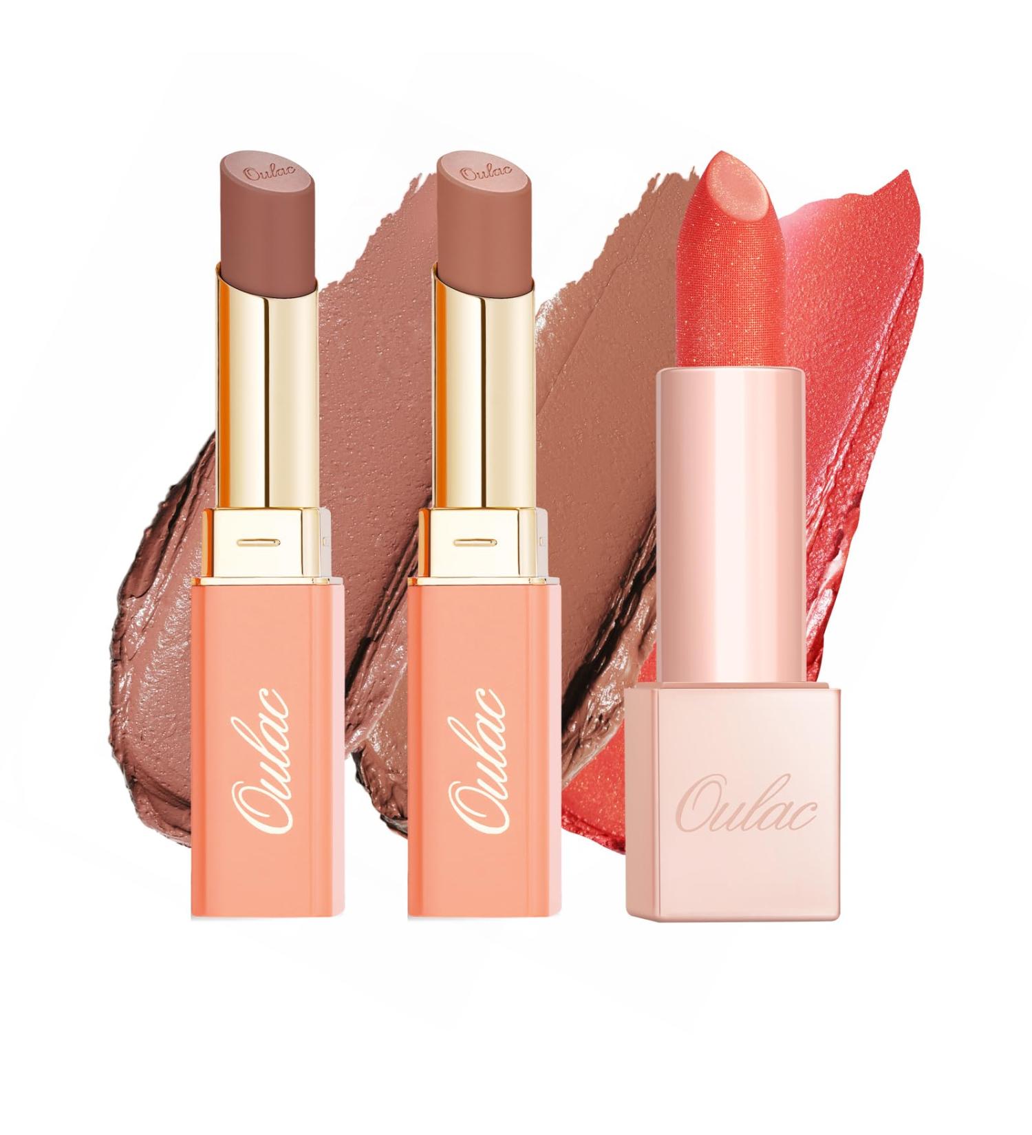 Oulac Lipsticks Set for Women - Orange Lipstick Kit Creamy Texture Hydrating Lip Vegan&Gluten-free Include Sensual Glow Satin Lipstick and Metallic Shine Lipstick (SG04+SG05+PG04) - Buy Online on GoSupps.com