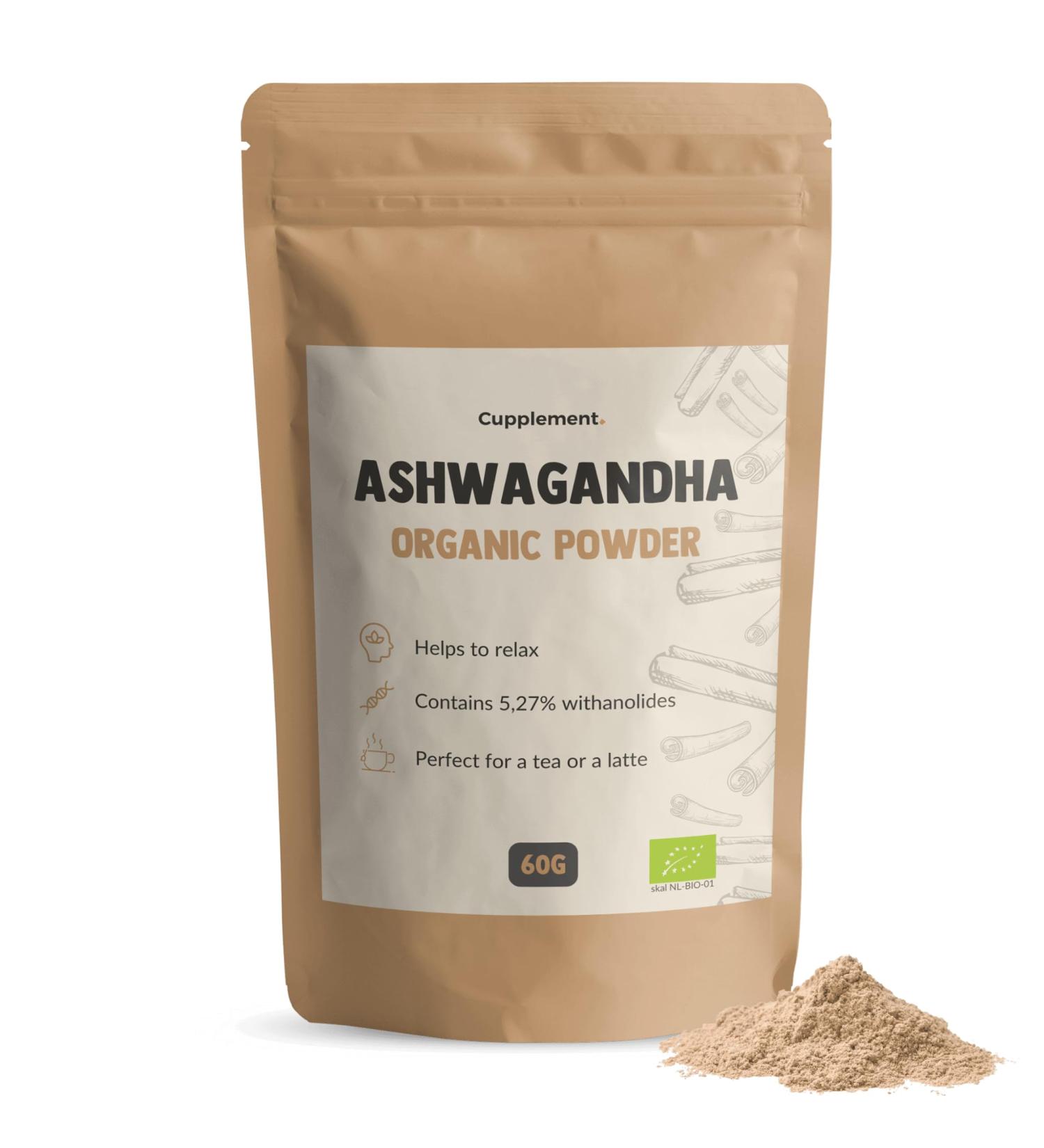 Cupplement | Ashwagandha | Powder | 60g | Organic | Adaptogen | Natural | Withanolides | Free Scoop - Buy Online on GoSupps.com