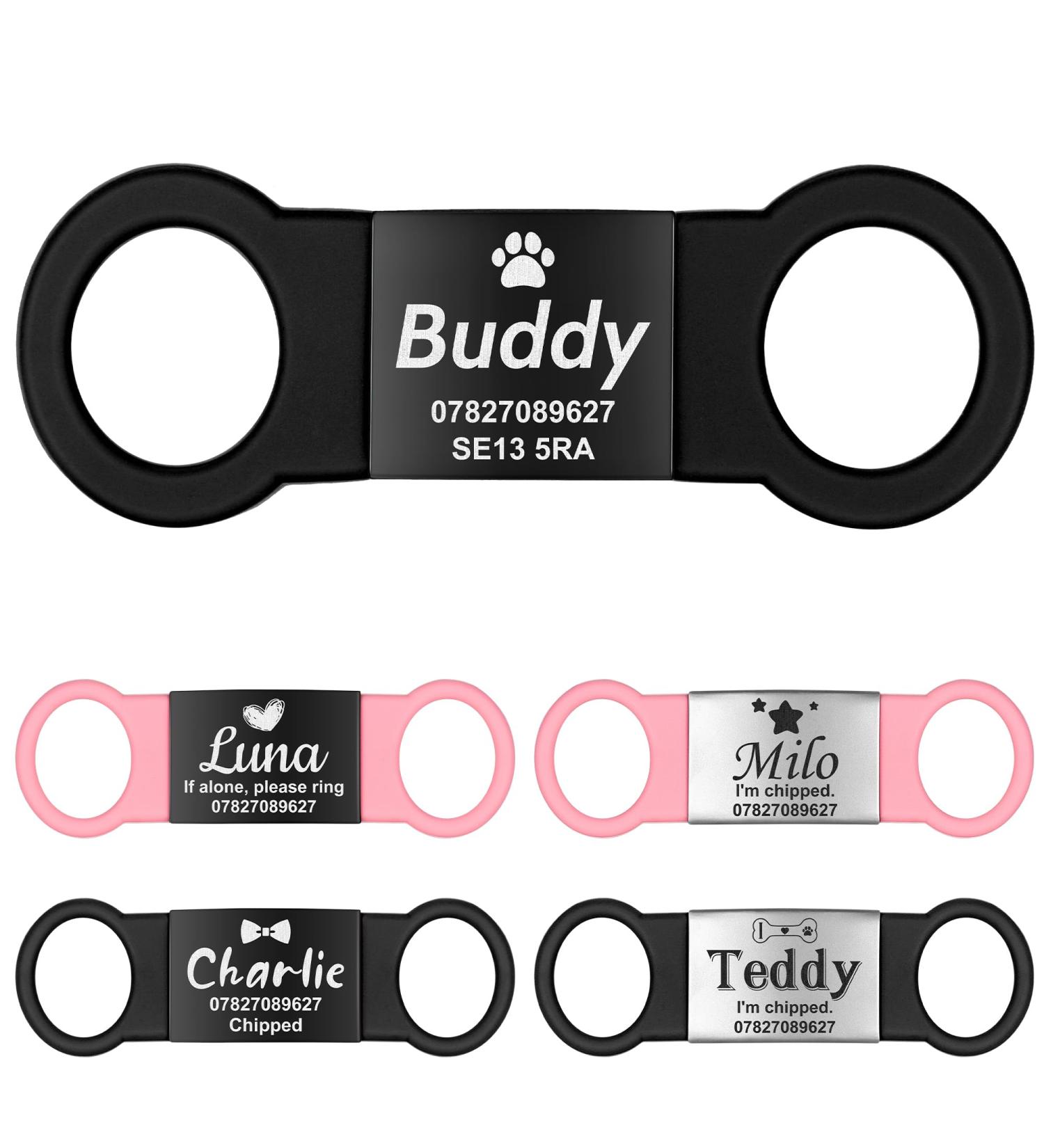 Personalized Gisurey Silent Slide-On Dog & Cat ID Tags | Durable Engraved Stainless Steel | Easy to Read | International Shipping - Buy Online on GoSupps.com