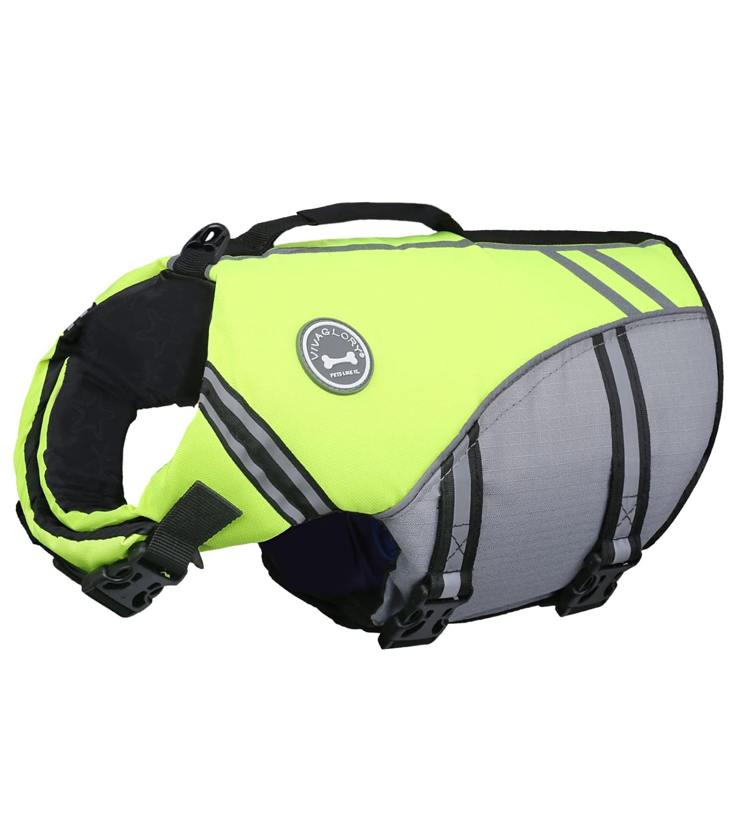 Vivaglory Neon Yellow Life Jacket for Large Dogs | Adjustable Durable & Safe - XL (79-99 cm) - Buy Online on GoSupps.com