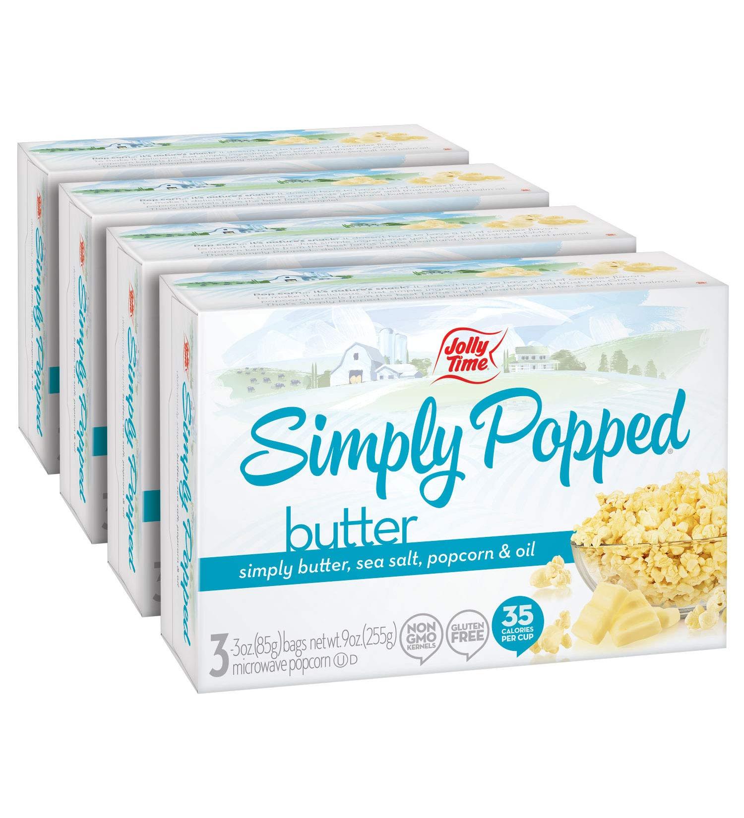 JOLLY TIME Simply Popped Natural Microwave Popcorn | Non-GMO & Palm Oil-Free | 3-Count Box (Pack of 4) Butter Flavor 3 oz (Pack of 12) - Buy Online on GoSupps.com