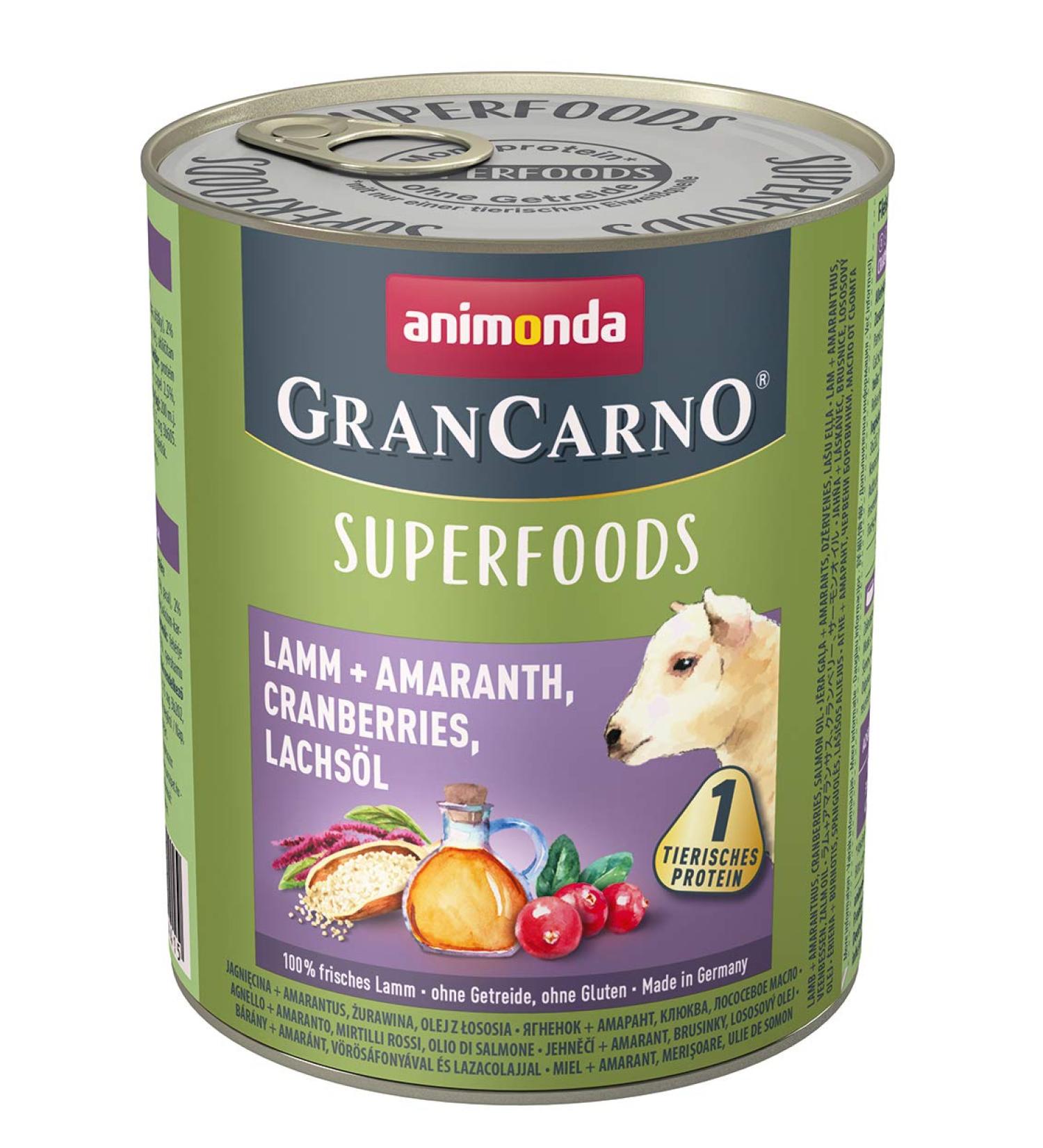 Animonda gran carno adult superfoods dog food wet food for adult dogs lamb + amaranth cranberries salmon oil 6 x 800 g 6 Pack (6 x 0.8 kilograms))