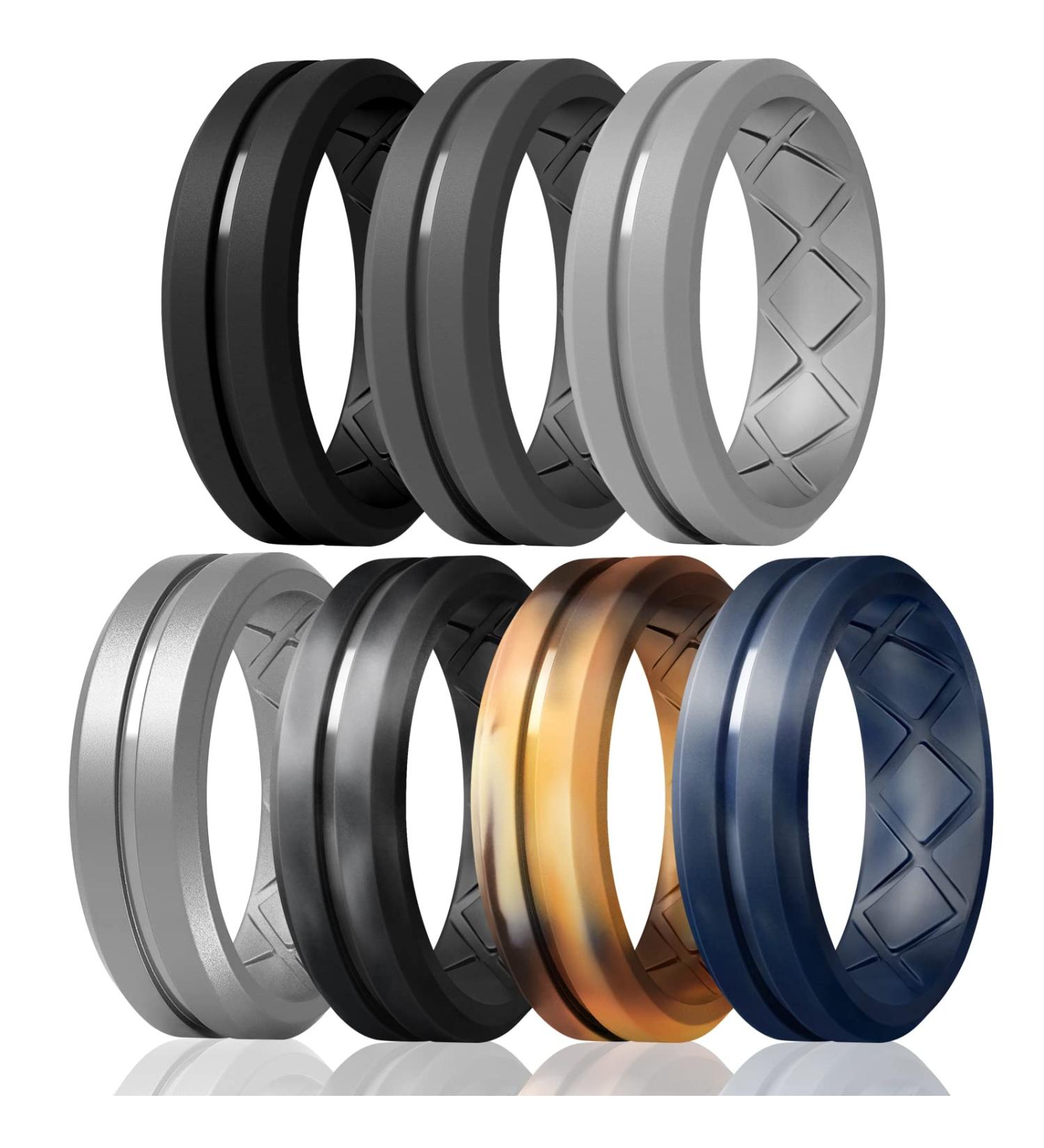 MIROMIHO Inner Arc Breathable Silicone Rings for Men - Set of 7 Rings, Black Gray Color Options, Size 10.5-11 - Buy Online on GoSupps.com