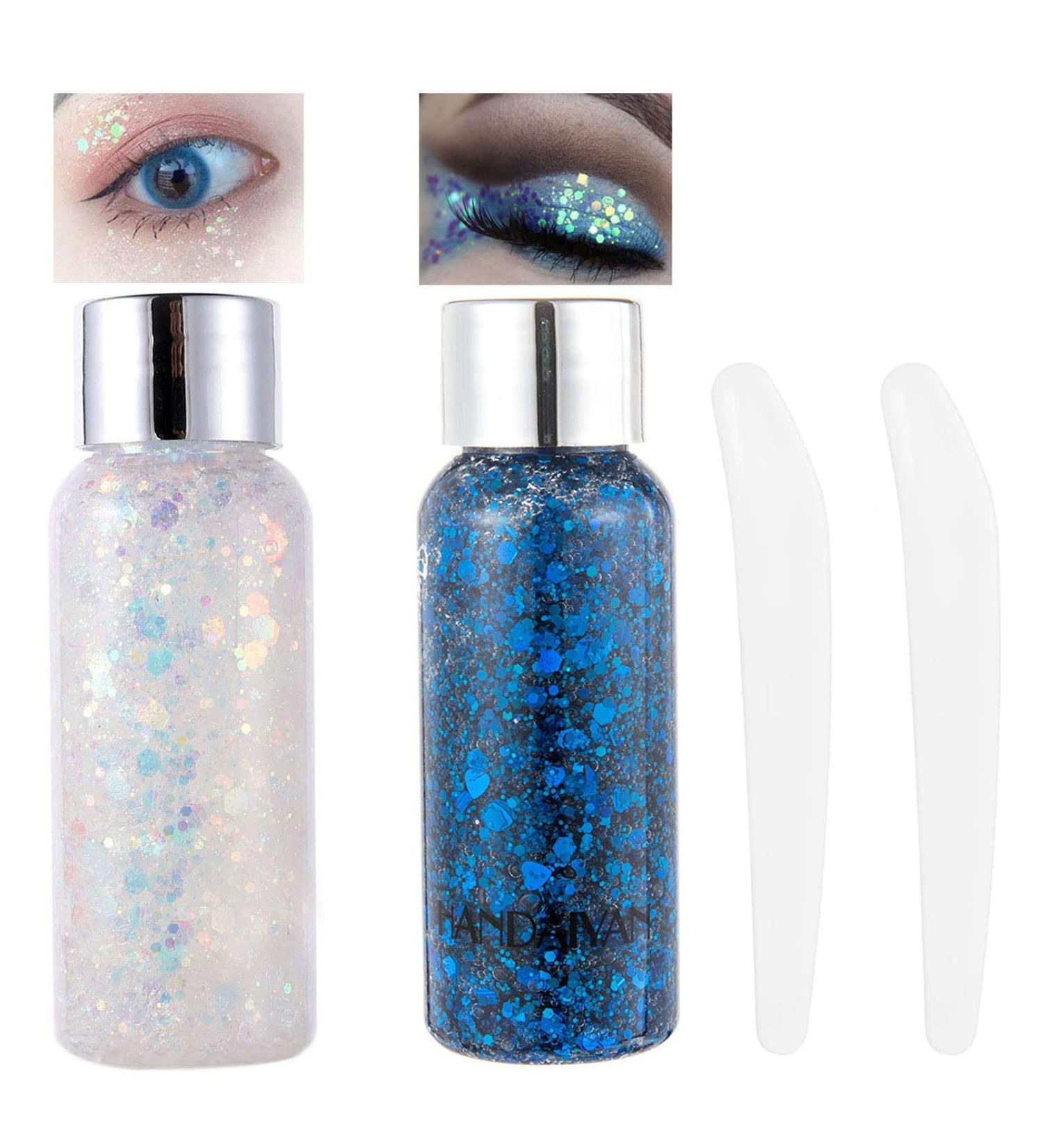 Buy Body Glitter Gel - White & Blue Festival Makeup | Chunky Sequins for Hair & Face - Sparkling Gel for Mermaid Looks - Buy Online on GoSupps.com