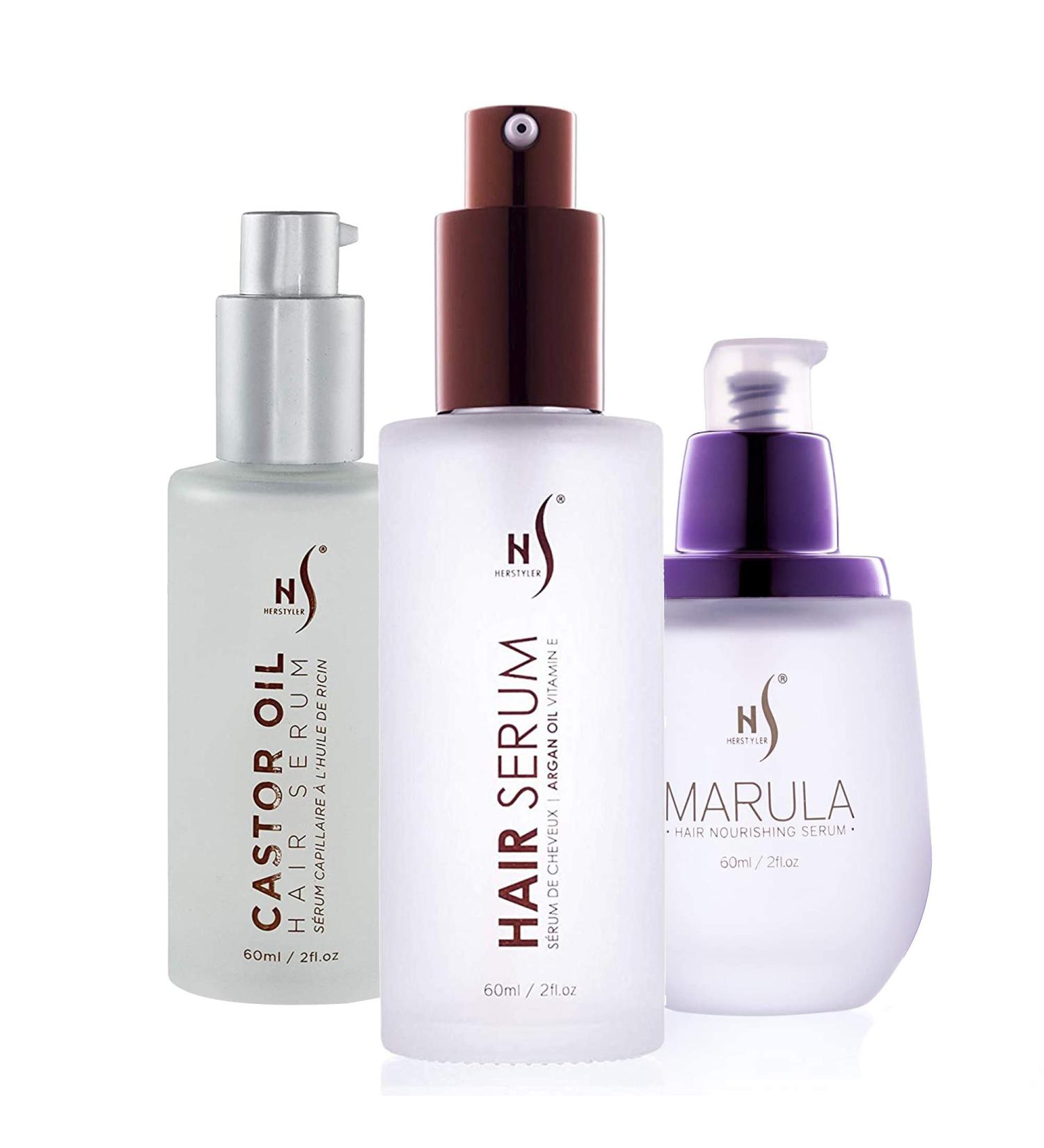 HerStyler Hair Growth & Repair Serum Set - Argan, Marula, Castor Oil - 1.69 oz. x 3 - Buy Online on GoSupps.com