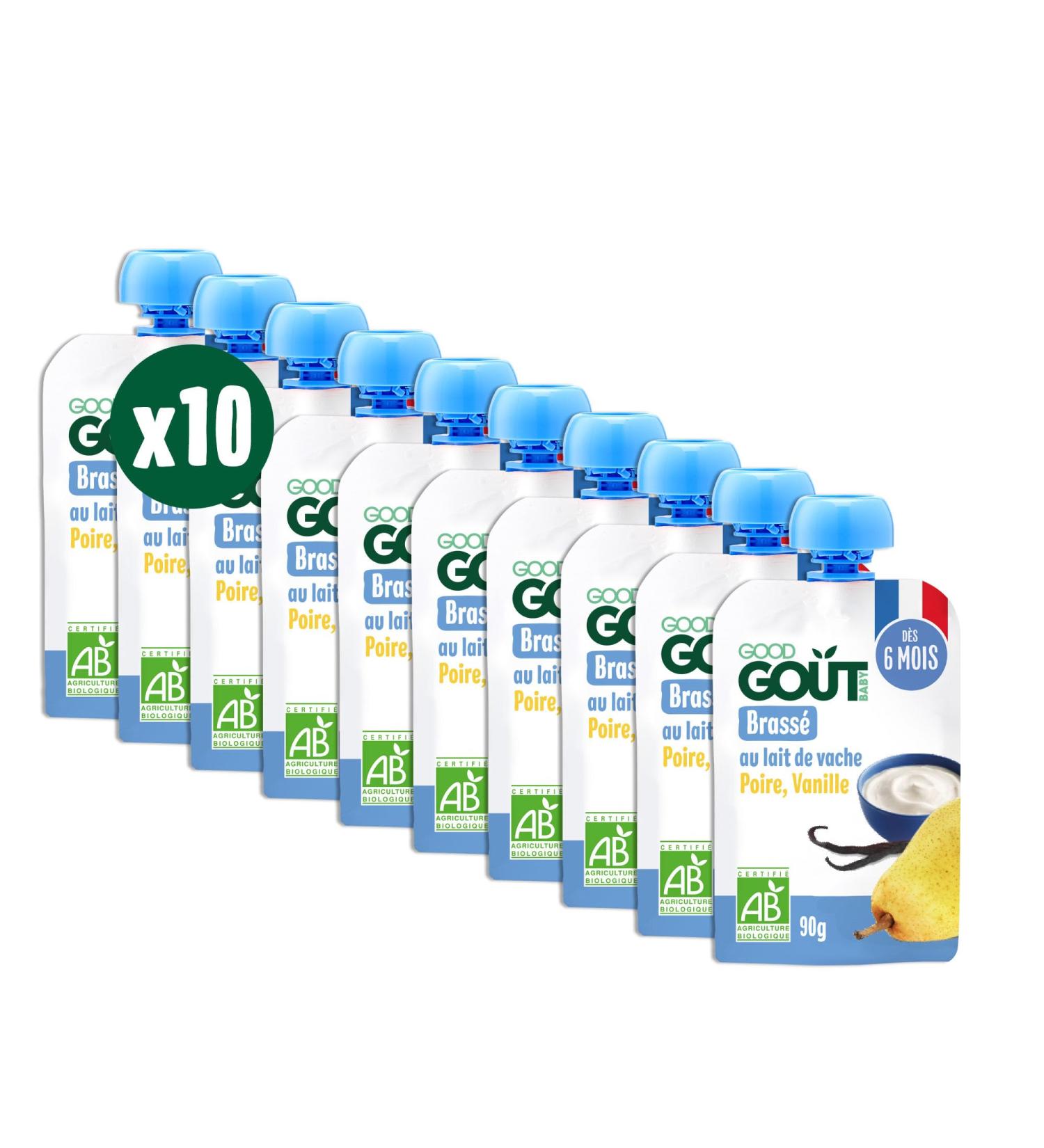 GOOD GO T - Brewed With Cow Milk - Baby Dessert - From 6 Months - Pear Vanilla - No Added Sugars* - Portable Size - 10x90g (Packaging May Vary) - Buy Online on GoSupps.com