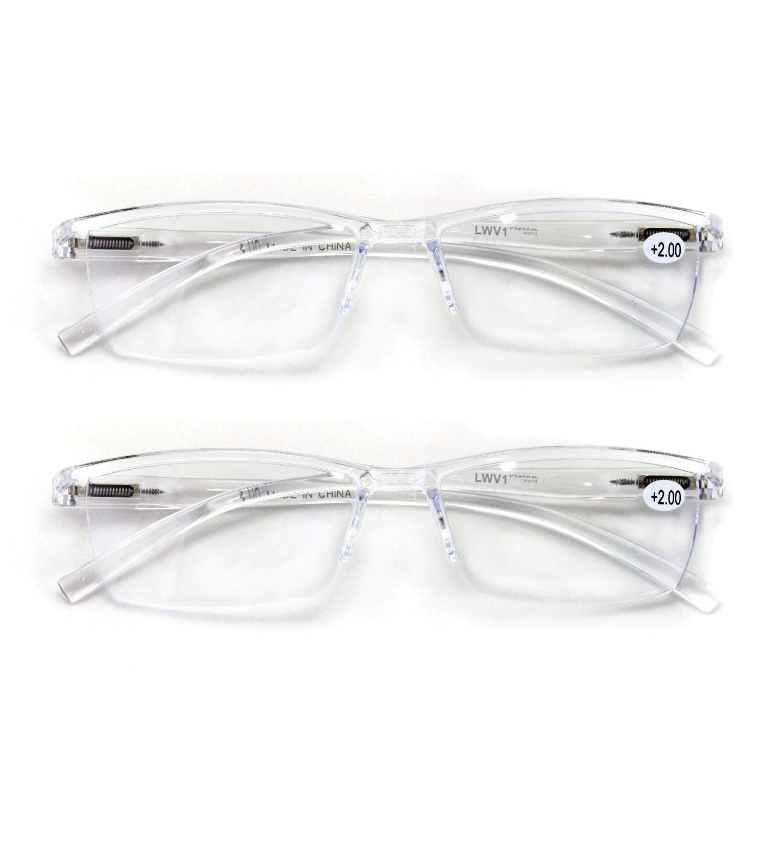 Buy V.W.E. 2 Pairs Lightweight Transparent Readers - Clear Rectangular Unisex Reading Glasses 1.75x with Spring Hinge | International Shipping Available - Buy Online on GoSupps.com