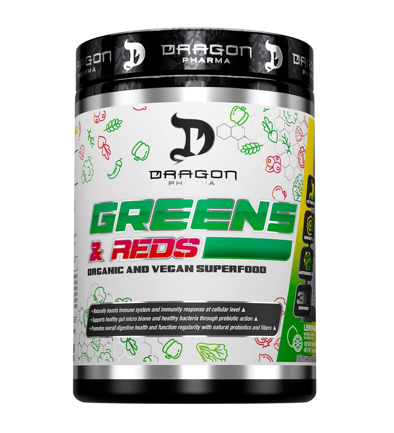 DRAGON PHARMA Greens and Reds Over 23 Nutritious Superfoods Fruits and Vegetables Optimal Health and Wellness (30 Servings Lemonade) - Buy Online on GoSupps.com