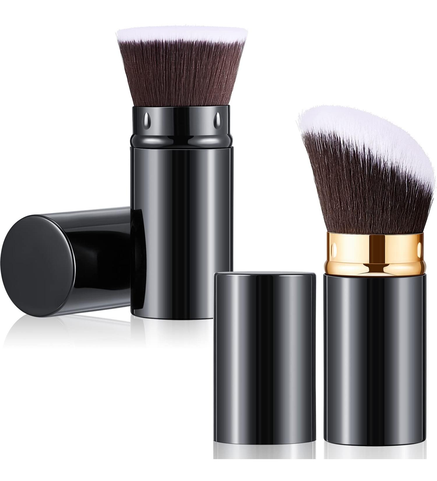 2 Piece Retractable Kabuki Brush Set for Makeup Application | Portable Angled Brushes with Cover for Foundation, Blush, Bronzer | Ideal for Travel | Suitable for Powder, Cream, and Liquid Cosmetics - Buy Online on GoSupps.com