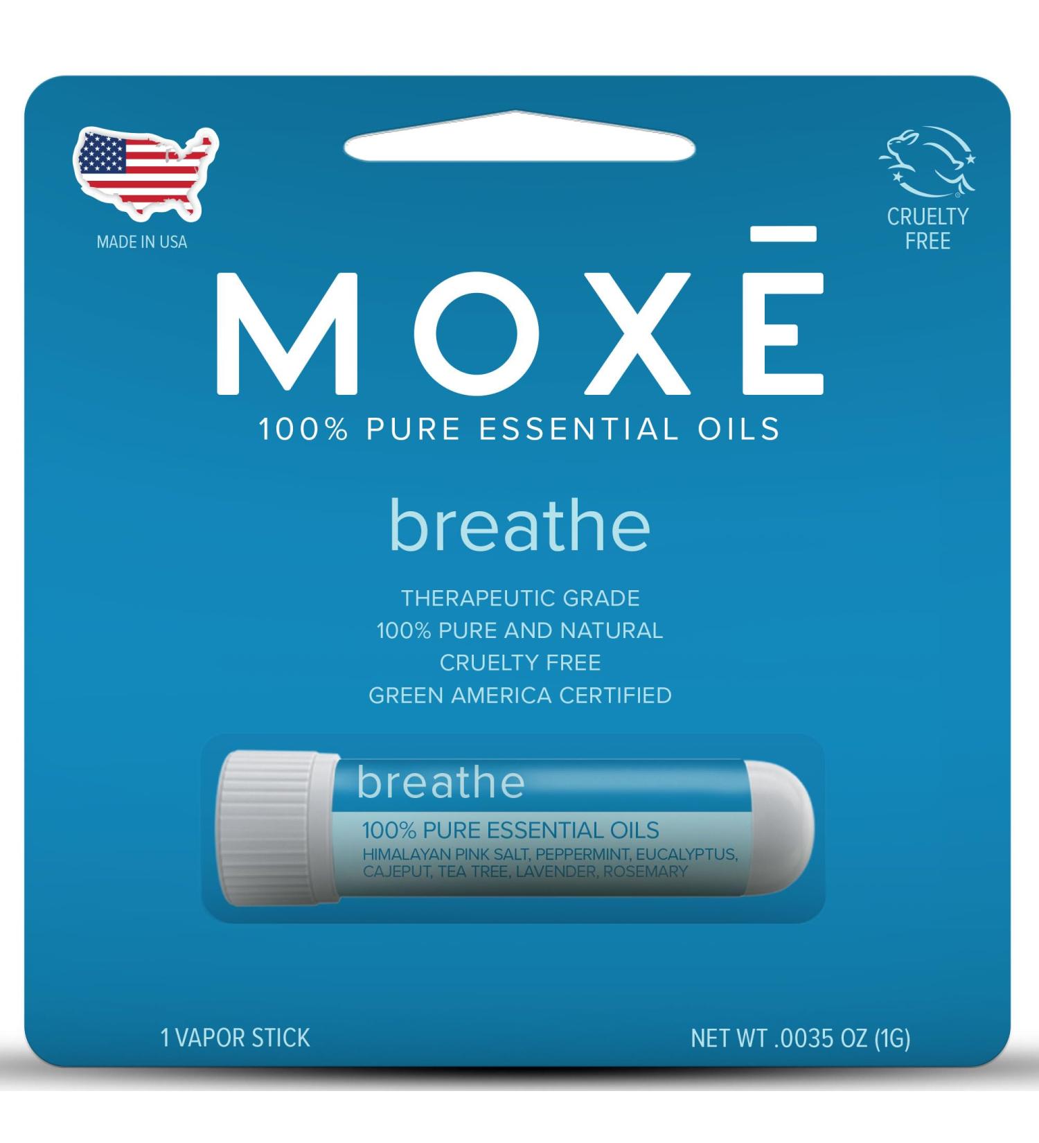 MOXE Breathe | Himalayan Salt Inhaler | Help Clear Congestion Boost Focus and Improve Breathing | Natural Aromatherapy | Peppermint Lavender and Tee Tree Essential Oil (1 Pack) Breathe 1 Pack - Buy Online on GoSupps.com