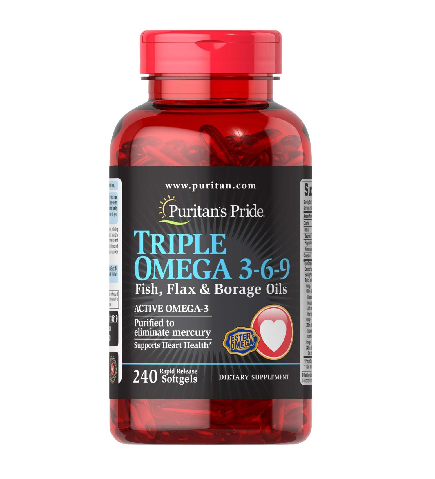 Triple Omega 3-6-9 Fish, Flax & Borage Oils - Heart & Joint Health Support | 240 ct by Puritan's Pride - Buy Online on GoSupps.com