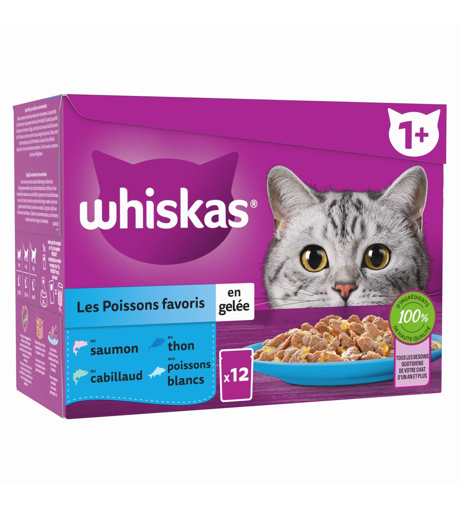 WHISKAS Cat Meal - 48 Freshness Sachets (Pack of 4 Packs 12 x 85g) - Favorite Fish (4 Varieties) - Food for Adult Cats in Jel - Buy Online on GoSupps.com