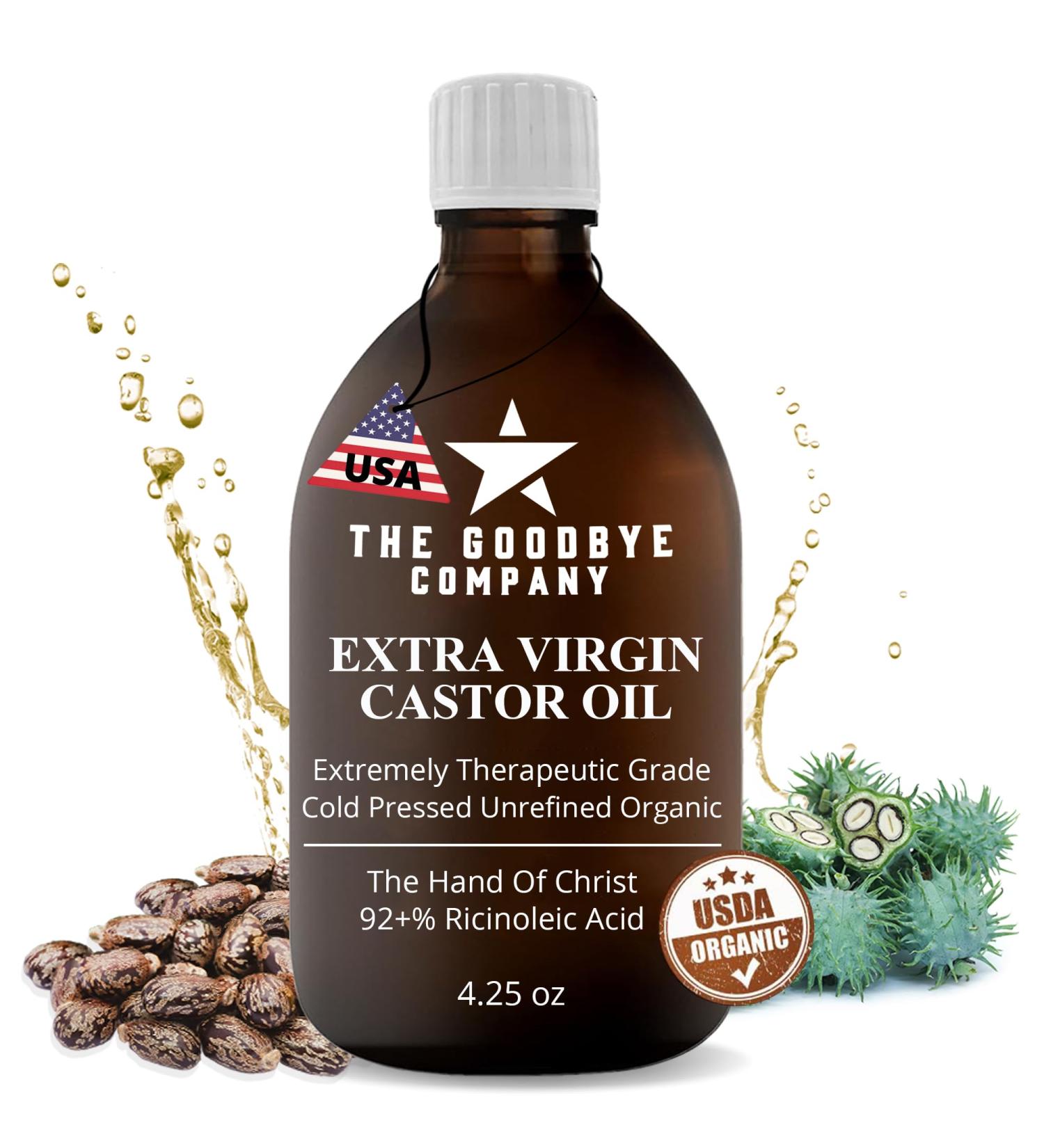 Extra Virgin Castor Oil - 100% Pure Cold Pressed Unrefined - 4.25oz for Skin Hair & Eyelashes Care | The Goodbye Company - Buy Online on GoSupps.com