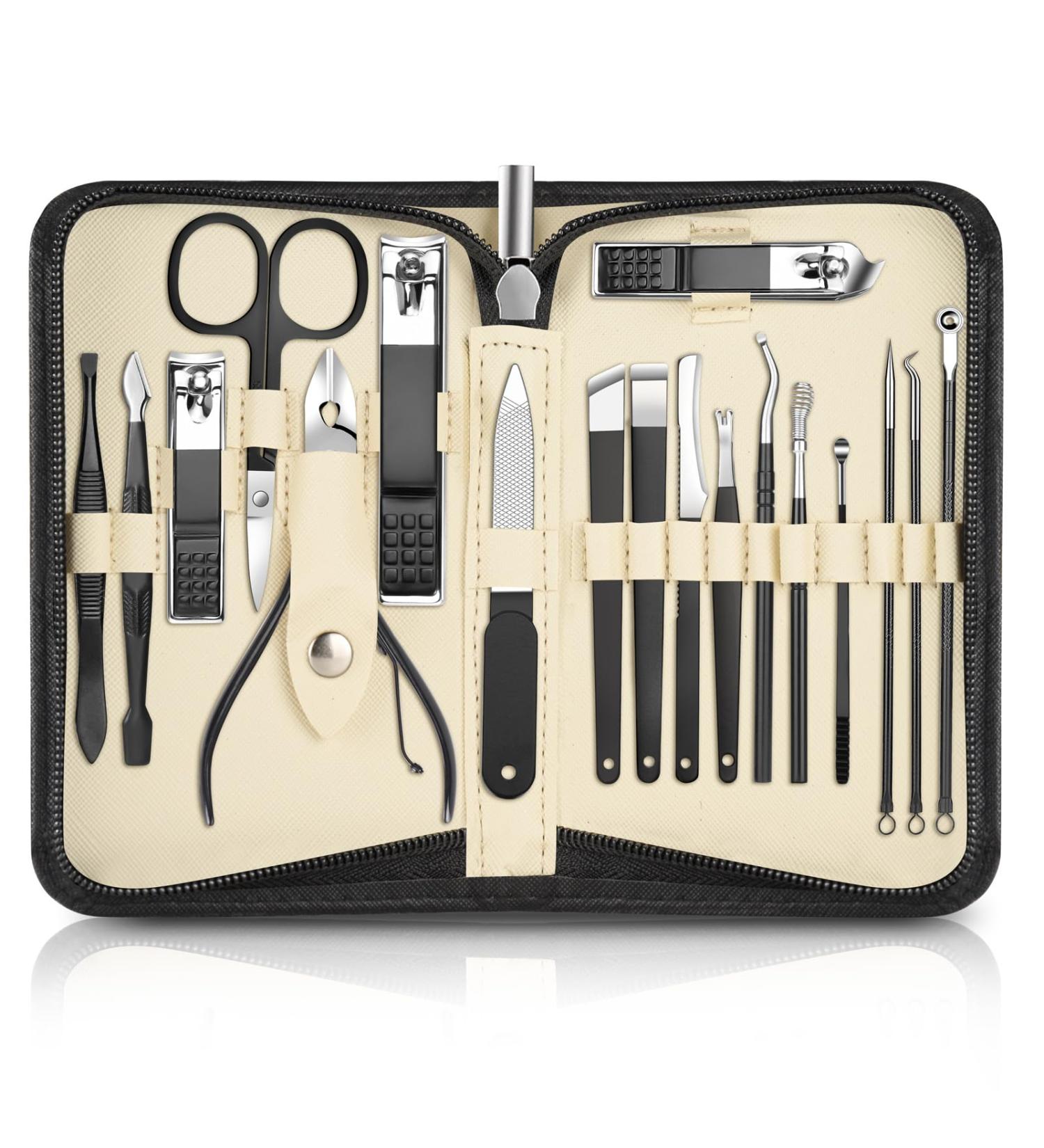 18pcs Stainless Steel Manicure Pedicure Set - Nail Clipper Kit for Women/Men - Grooming Care for Toe and Finger Nails - Includes Zipper Bag - Buy Online on GoSupps.com