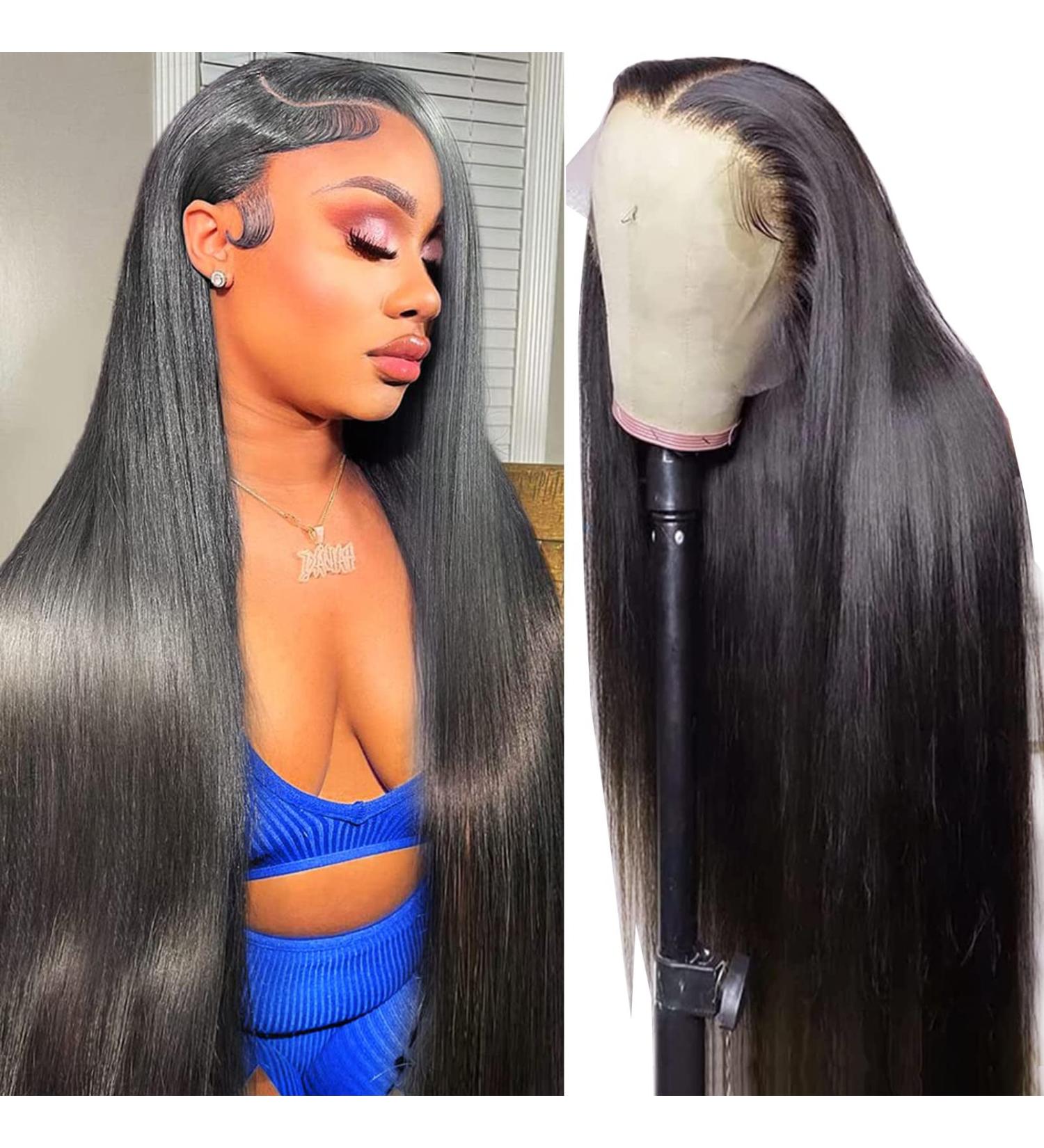 22 Inch Straight Human Hair Lace Front Wig | HD Transparent Lace Frontal Wig with Baby Hair | Pre Plucked & Glueless | Natural Color - Buy Online on GoSupps.com