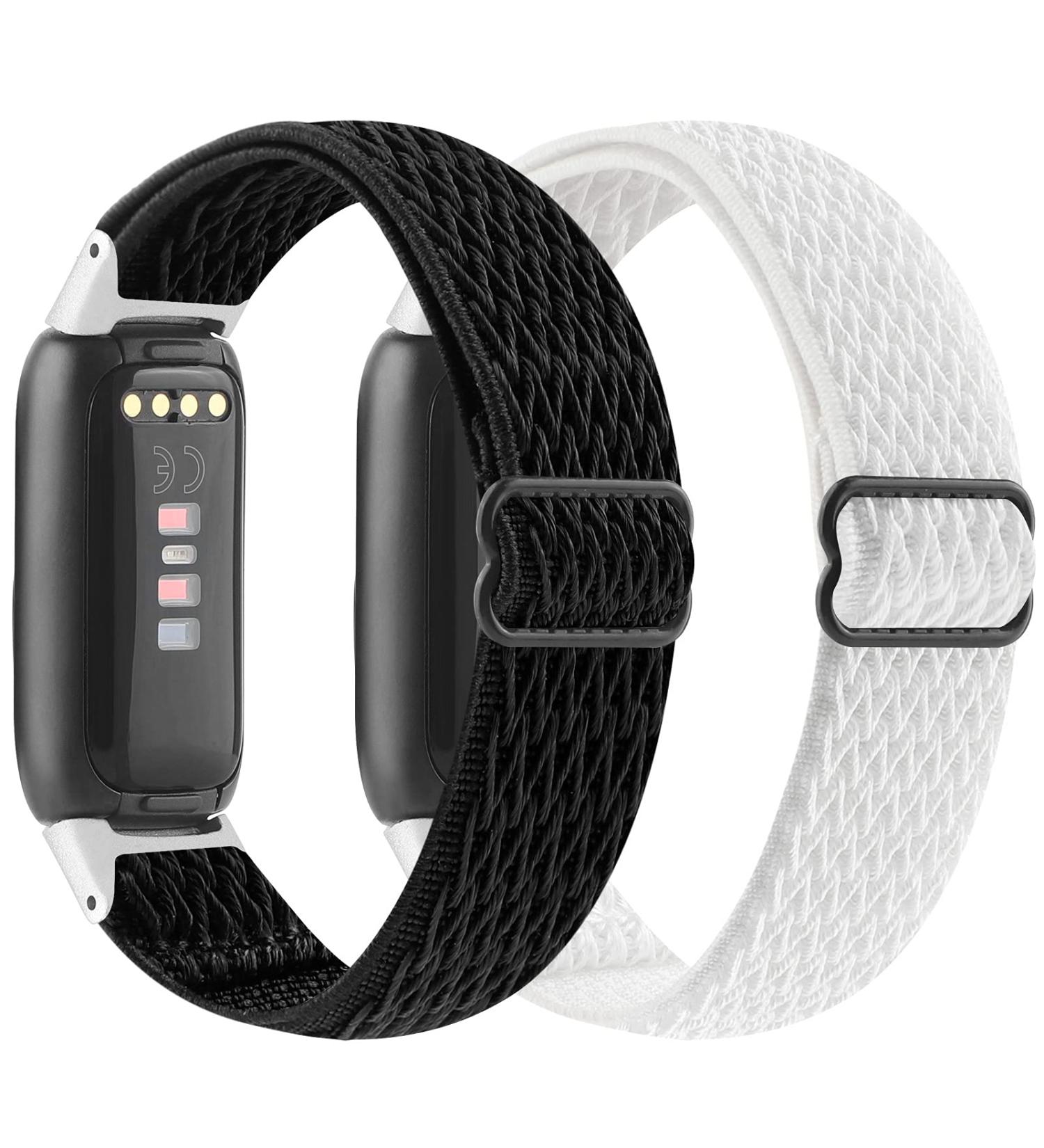 2Pack Elastic Watch Band for Fitbit Luxe | Adjustable Nylon Wristband Replacement | Black-White - Buy Online on GoSupps.com
