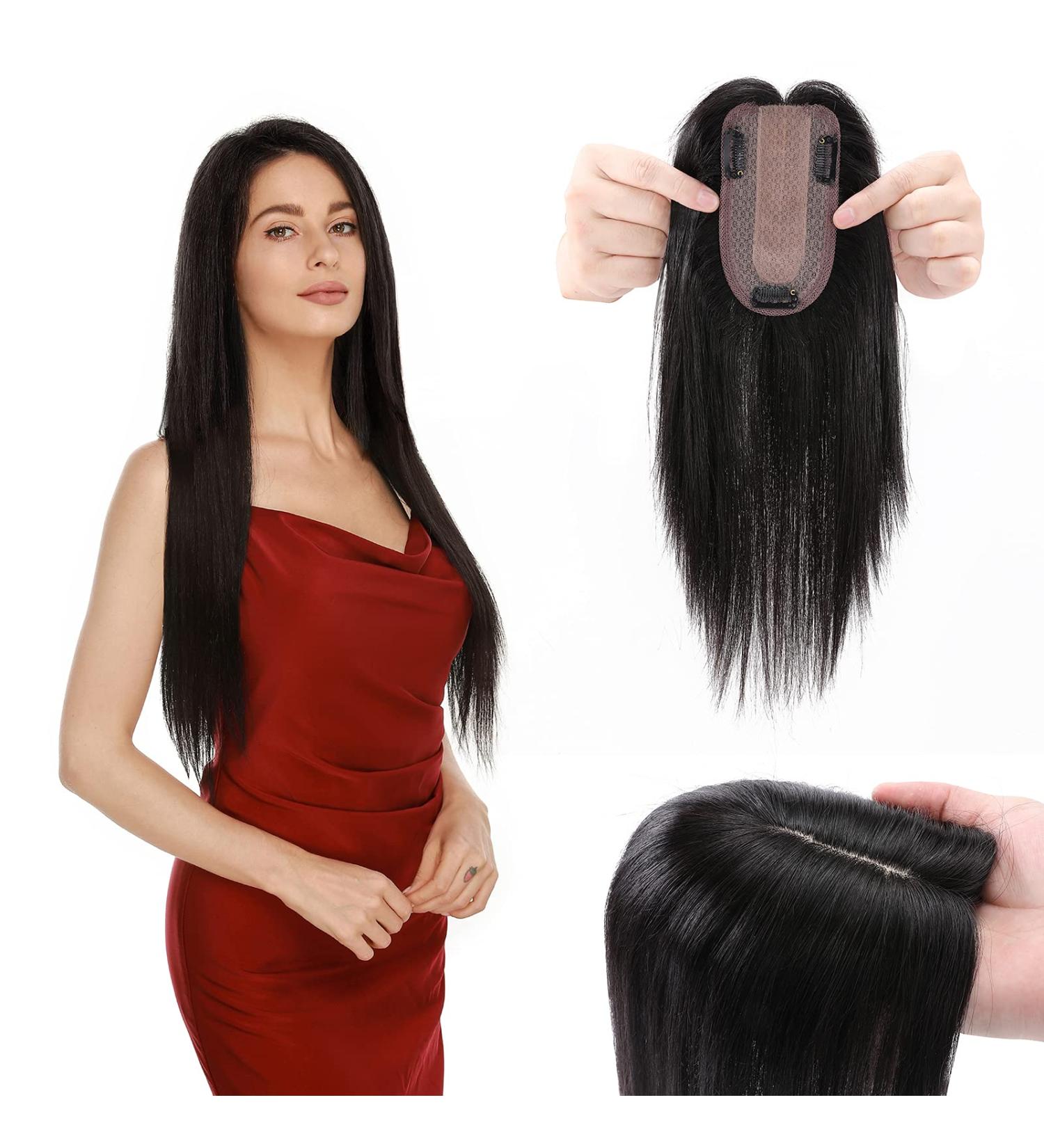 Buy 130% Dense Clip-In Real Hair Topper Extensions for Women - Natural Black 45cm | High-Quality Toupee Hair Parts - Buy Online on GoSupps.com