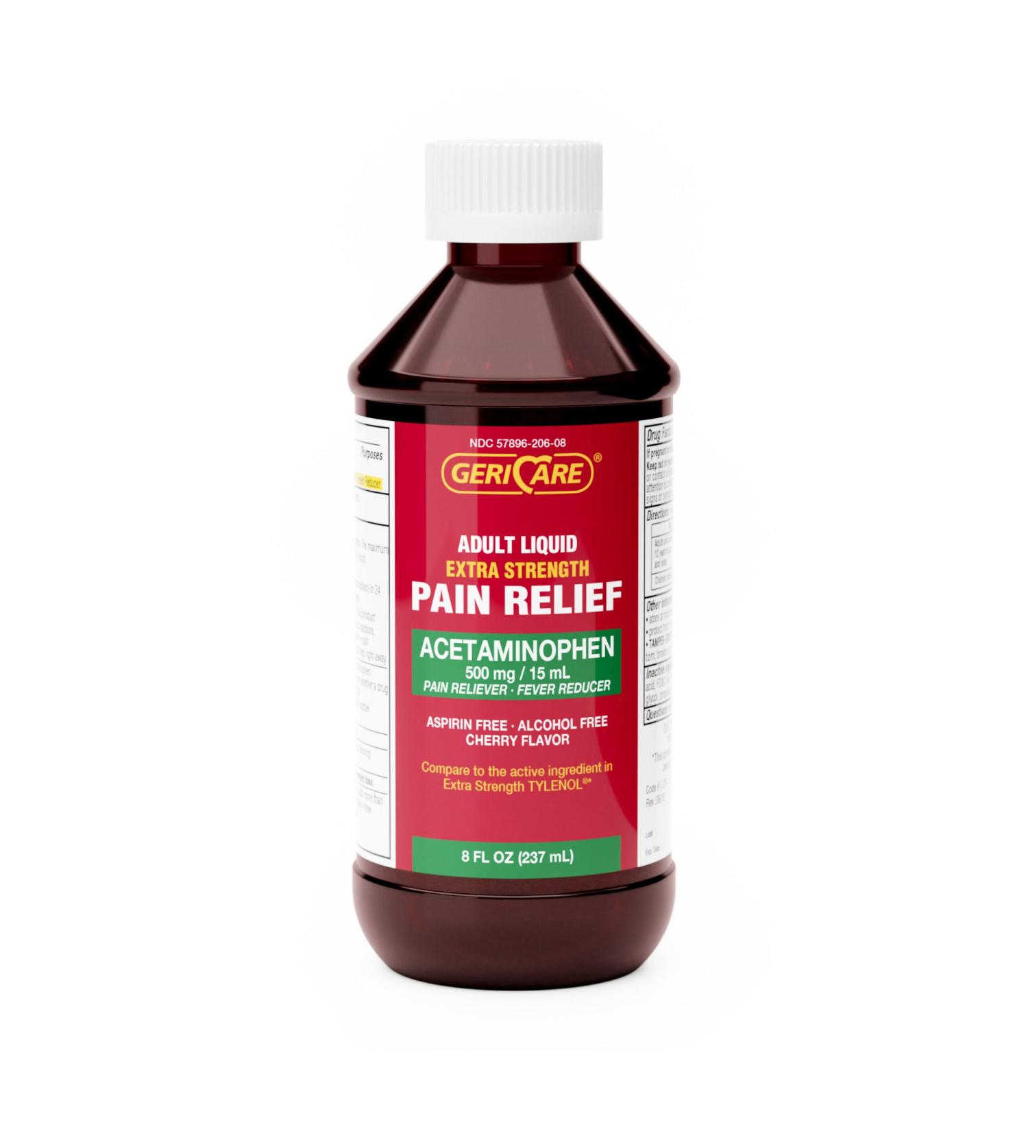 GeriCare Extra Strength Acetaminophen 500 mg Adult Liquid Pain Relief Fever Reducer 8 FL OZ (Pack of 1) - Buy Online on GoSupps.com