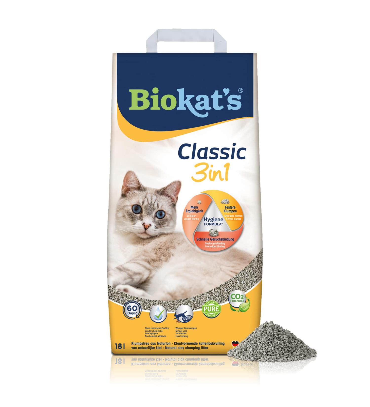 Biokat's Classic 3in1 Unscented Clumping Cat Litter - 18L Bag | Optimal Grain Sizes for Superior Odor Control - Buy Online on GoSupps.com