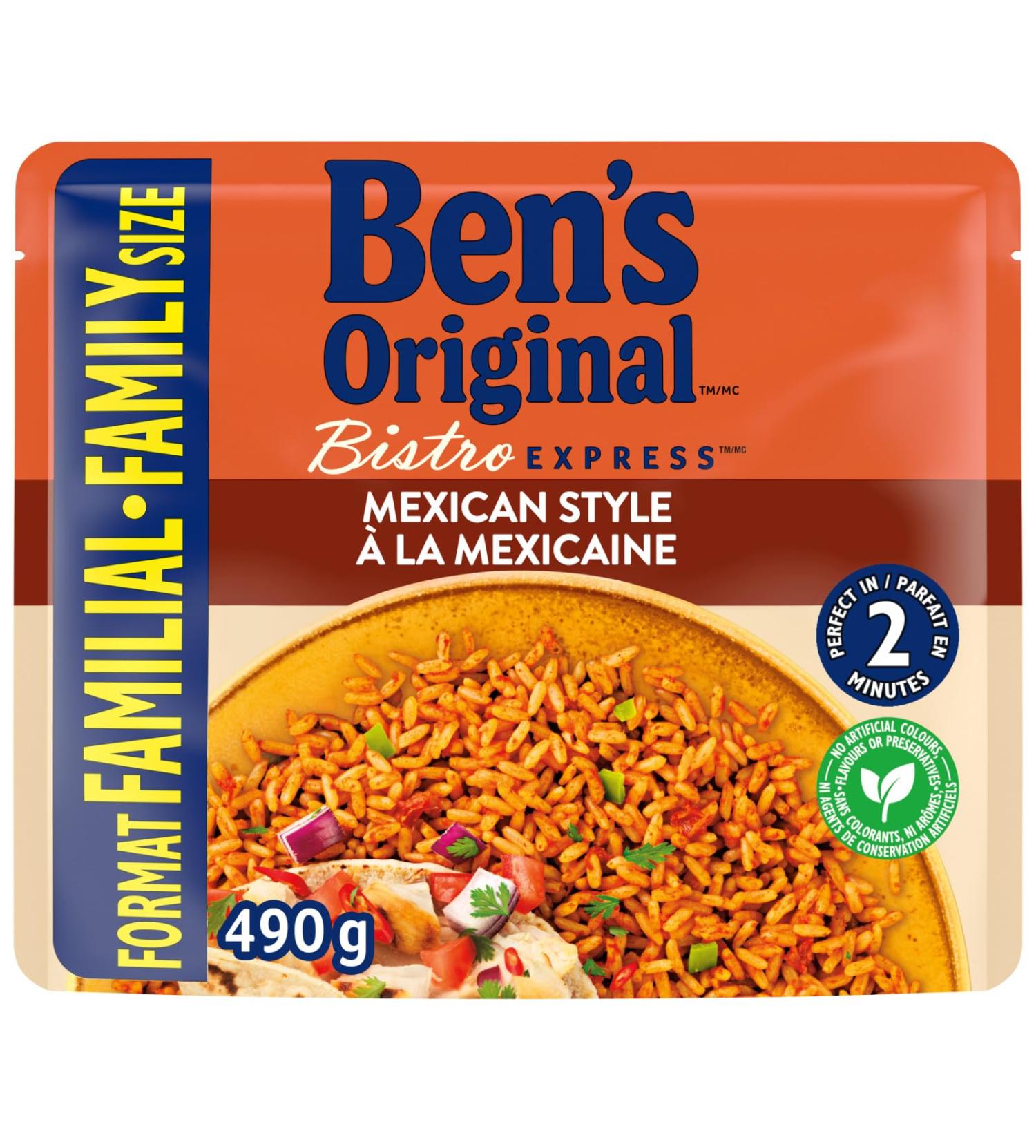 BEN'S ORIGINAL BISTRO EXPRESS Mexican Style Rice Long Grain Rice and Side Dish Family Size 490g Pouch Mexican Style Family Size 1 - Buy Online on GoSupps.com