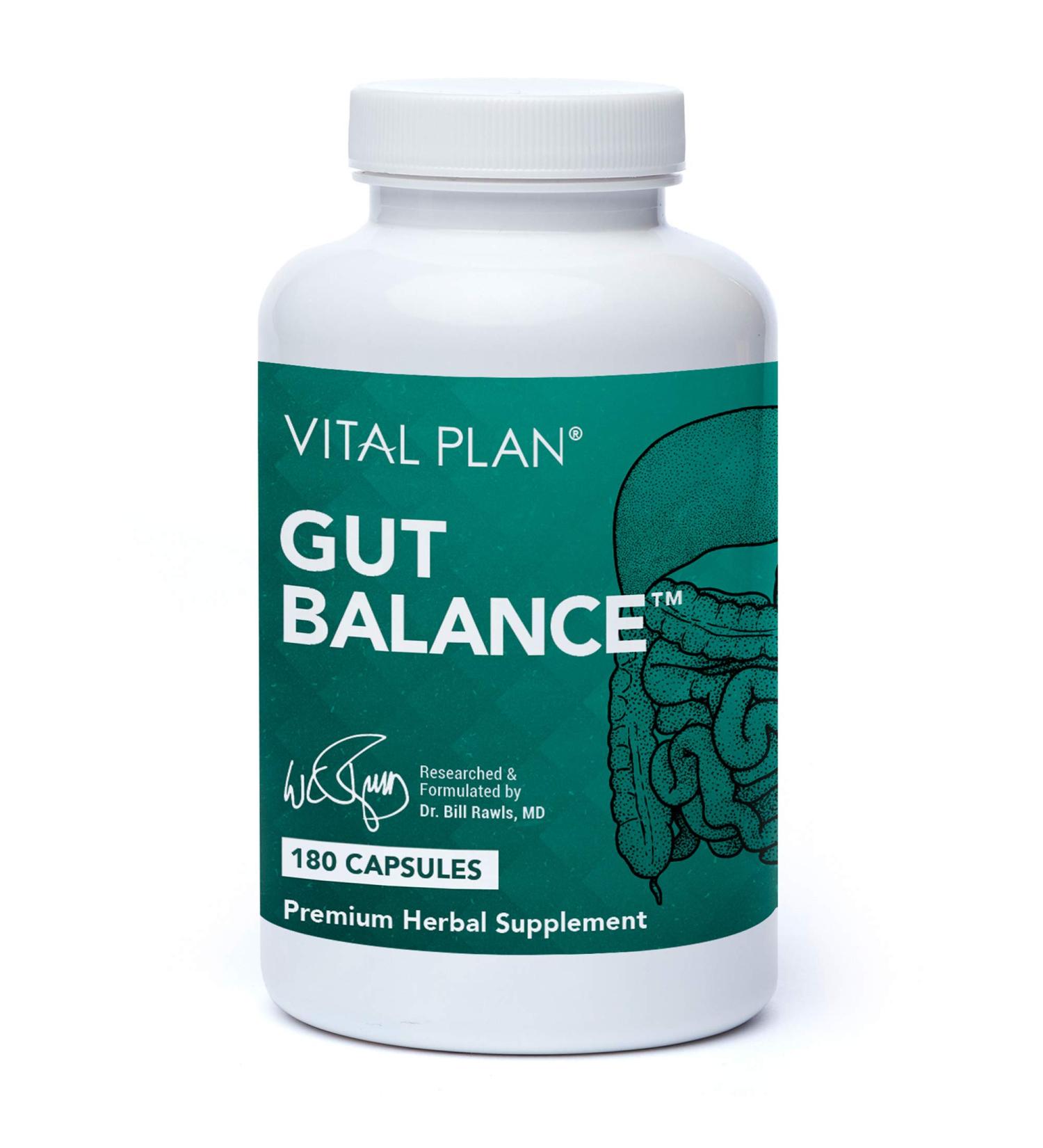 Vital Plan Gut Balance Supplement by Dr. Bill Rawls - Advanced Digestive Health Support Formula w/Clinical-Grade Slippery Elm Bark Berberine & Dandelion Extract for Women & Men (180 Capsules) - Buy Online on GoSupps.com