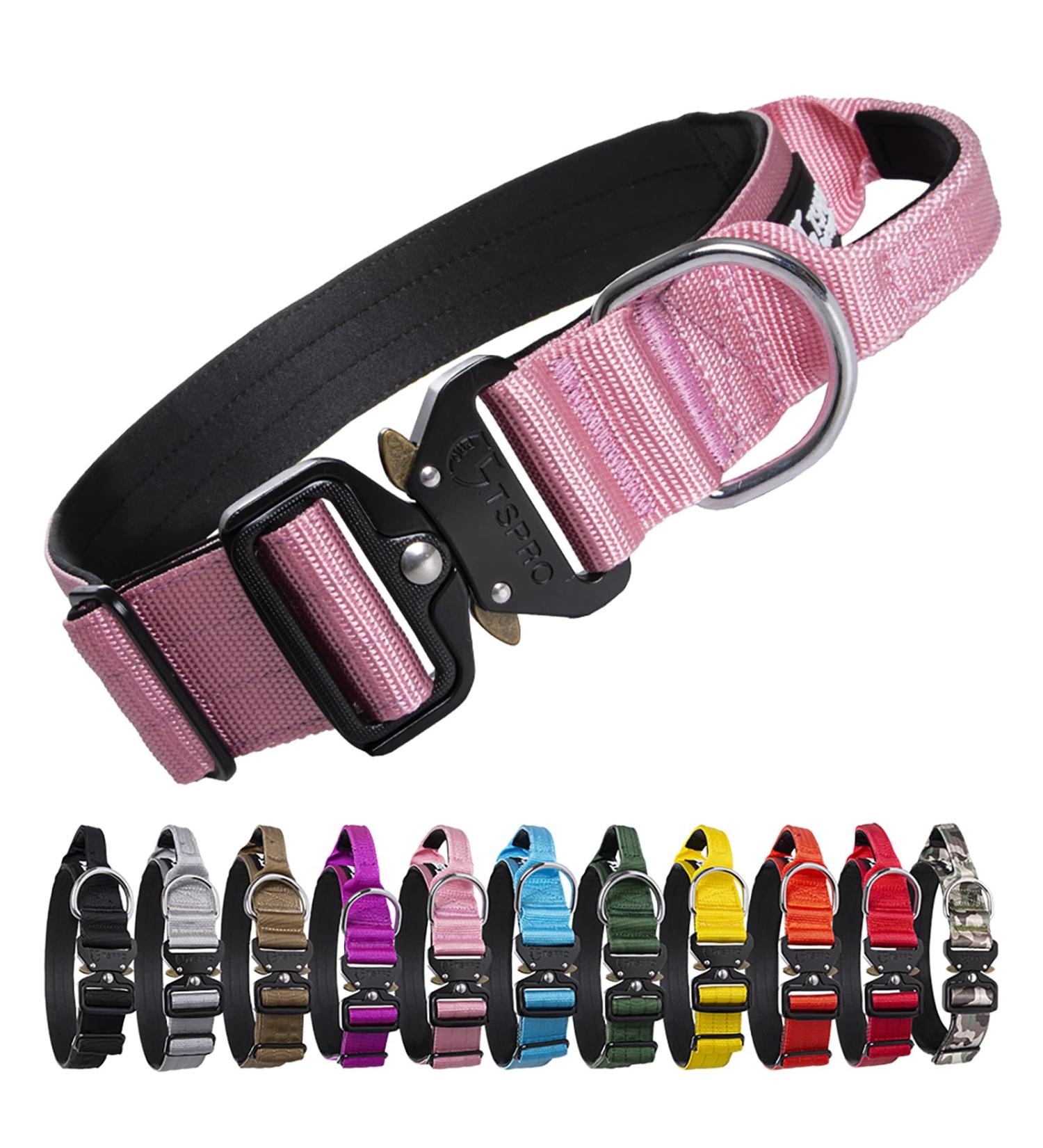 Tspro Premium Adjustable Dog Collar with Handle - Heavy Duty Quick Lock Buckle for Small to Extra Large Dogs - Pink Size L (Adjustable 47-66cm) - Buy Online on GoSupps.com