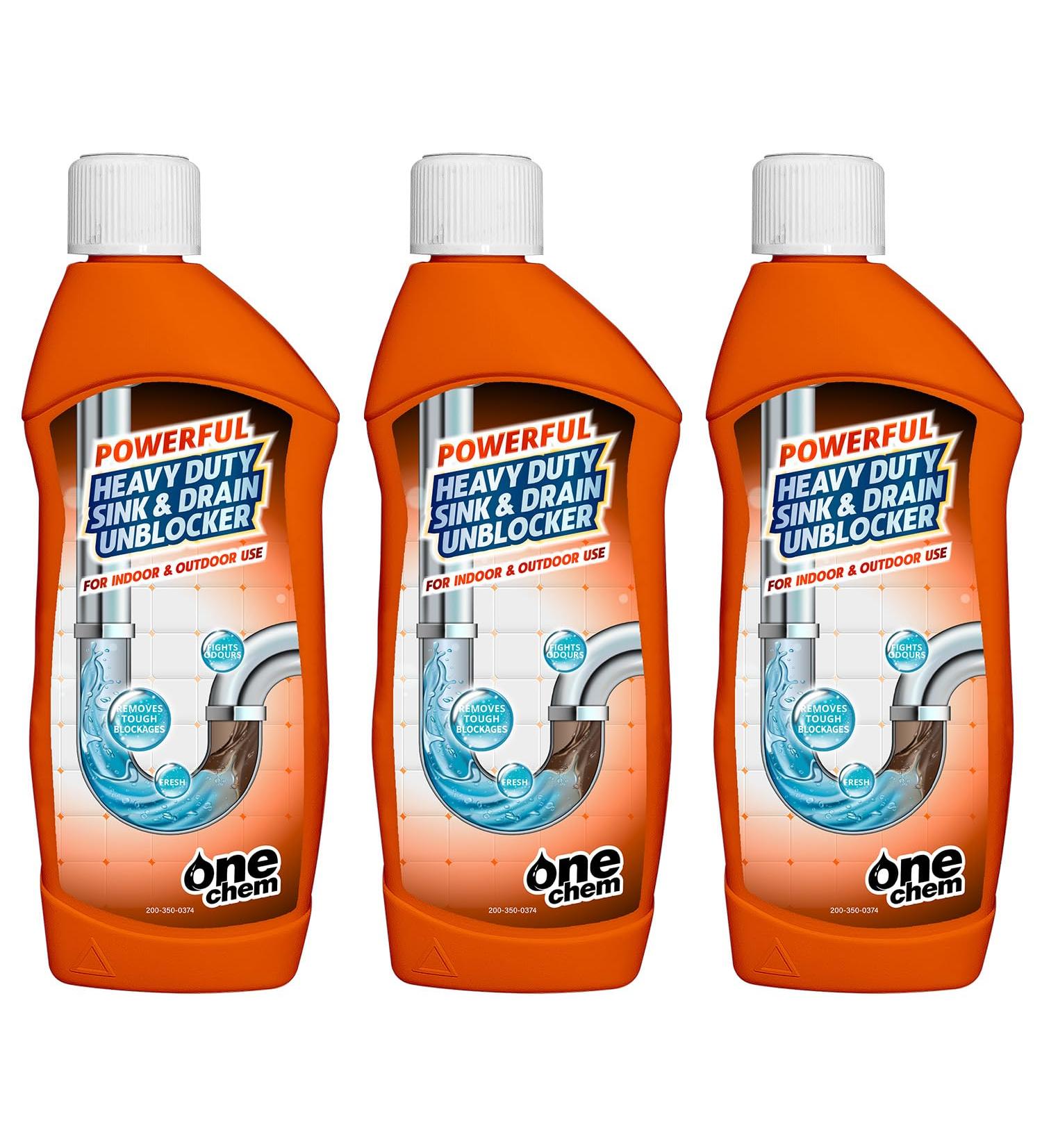 One Chem Heavy Duty Sink and Drain Unblocker 3 x 500 ml Kitchen Bathroom Sink and Drain Unblocker - Buy Online on GoSupps.com
