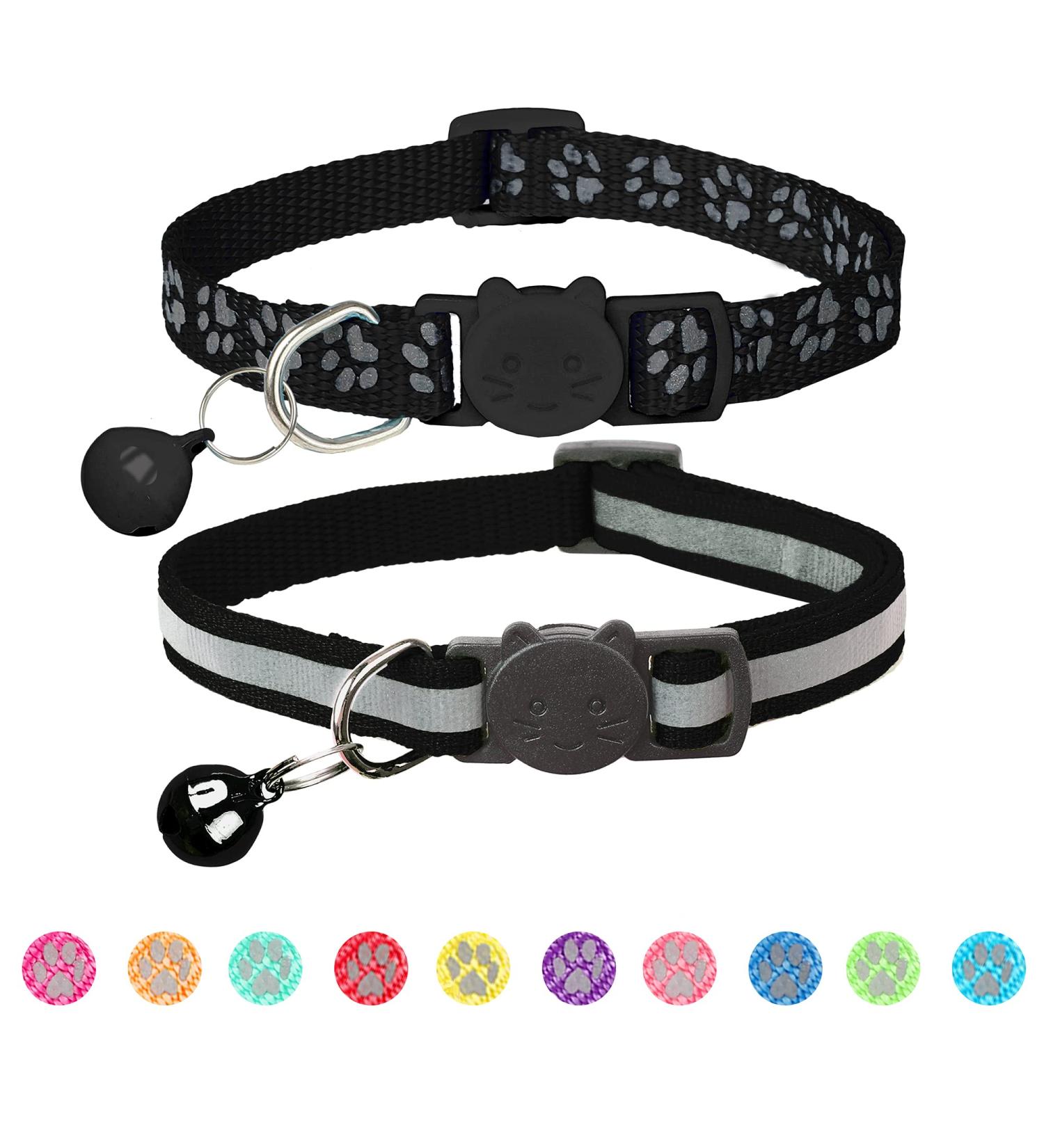 2 Pack Reflective Cat Collar Breakaway with Bell - Personalized Adjustable Safety Collar for Male and Female Cats - Black - Buy Online on GoSupps.com
