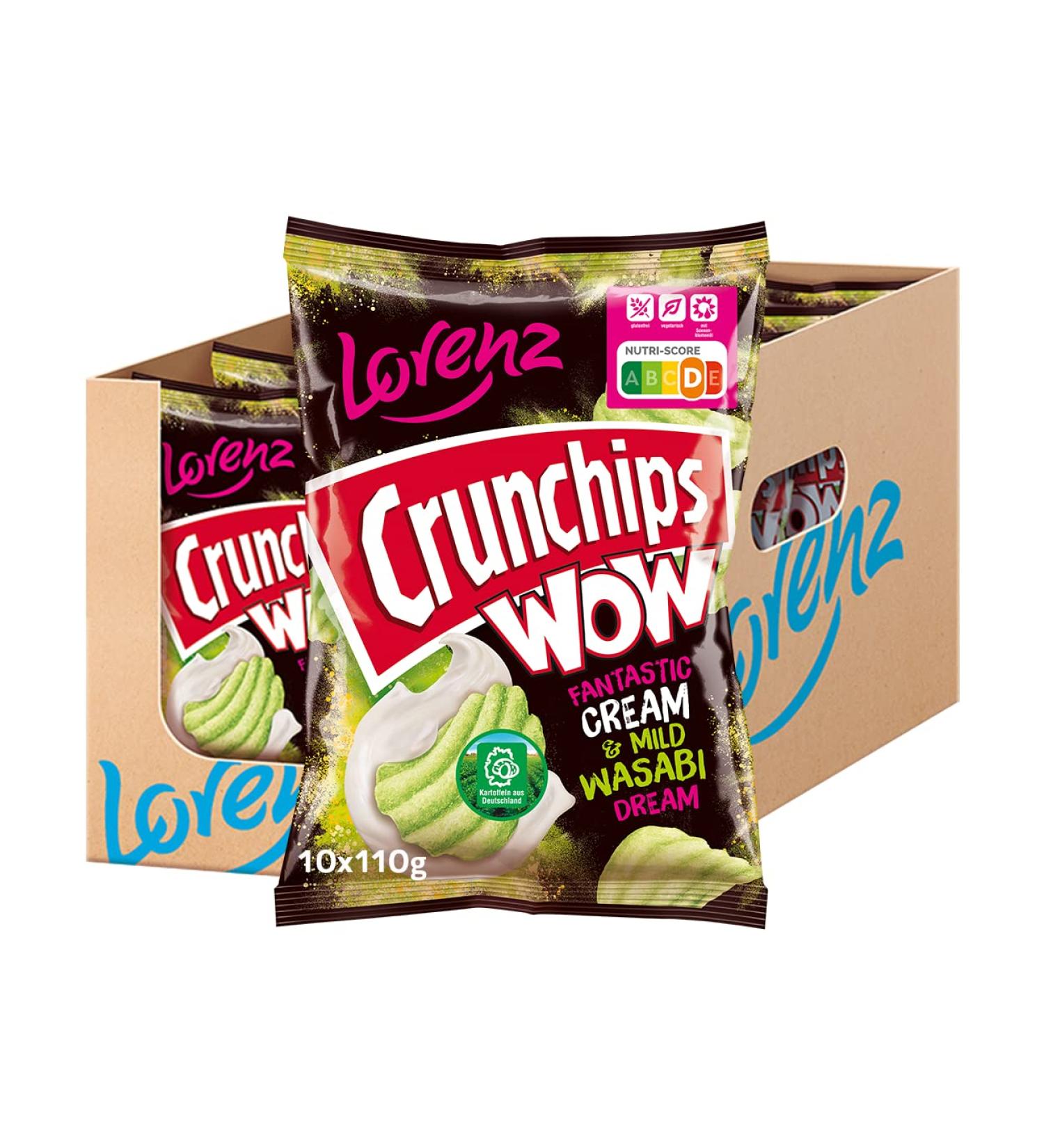 Buy Lorenz Snack World Crunchips WOW Cream & Mild Wasabi - Pack of 10 (10 x 110g) | International Shipping Available - Buy Online on GoSupps.com